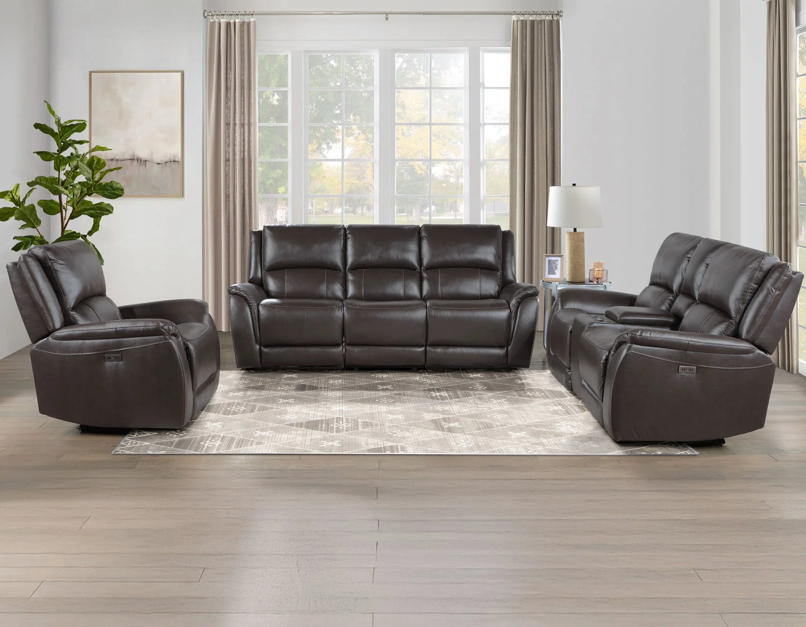Alexandria Chocolate 3-Piece Top-Grain Leather Power Reclining Set - Image 4