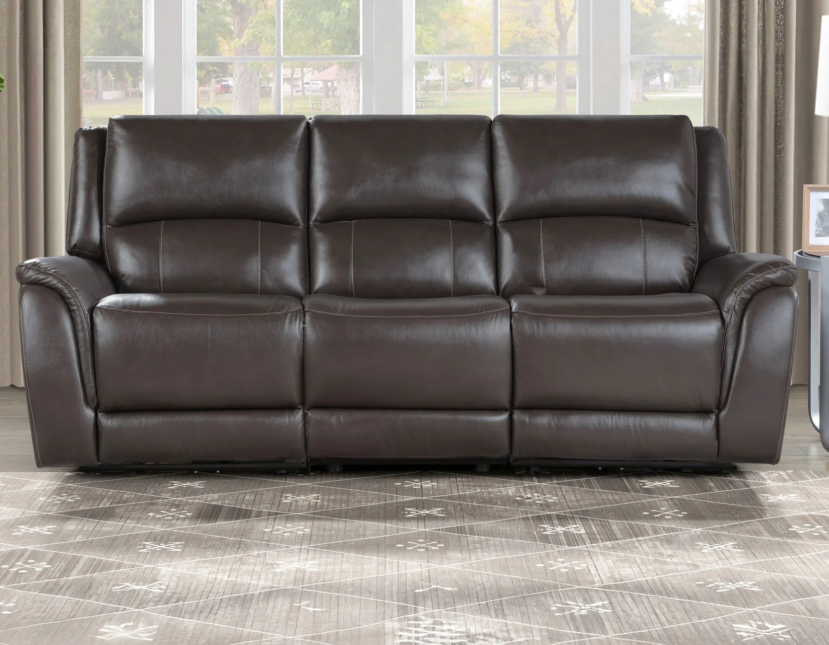 Alexandria Chocolate 3-Piece Top-Grain Leather Power Reclining Set - Image 6