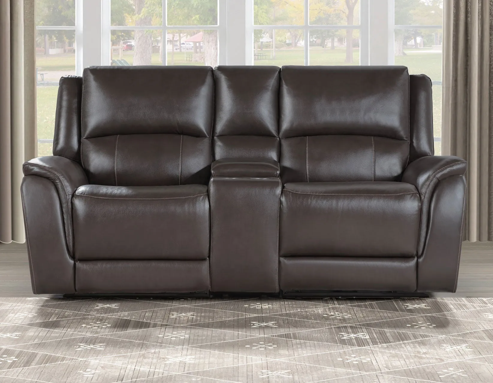 Alexandria Chocolate Top-Grain Leather Power Reclining Console Loveseat
