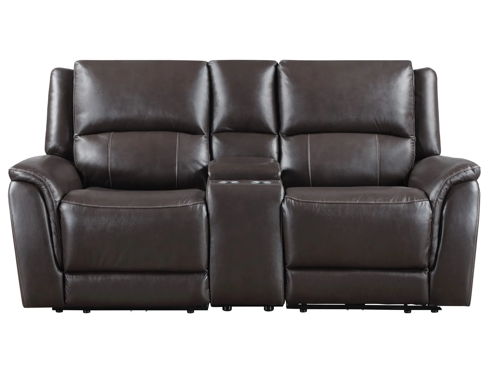 Alexandria Chocolate Top-Grain Leather Power Reclining Console Loveseat - Image 3