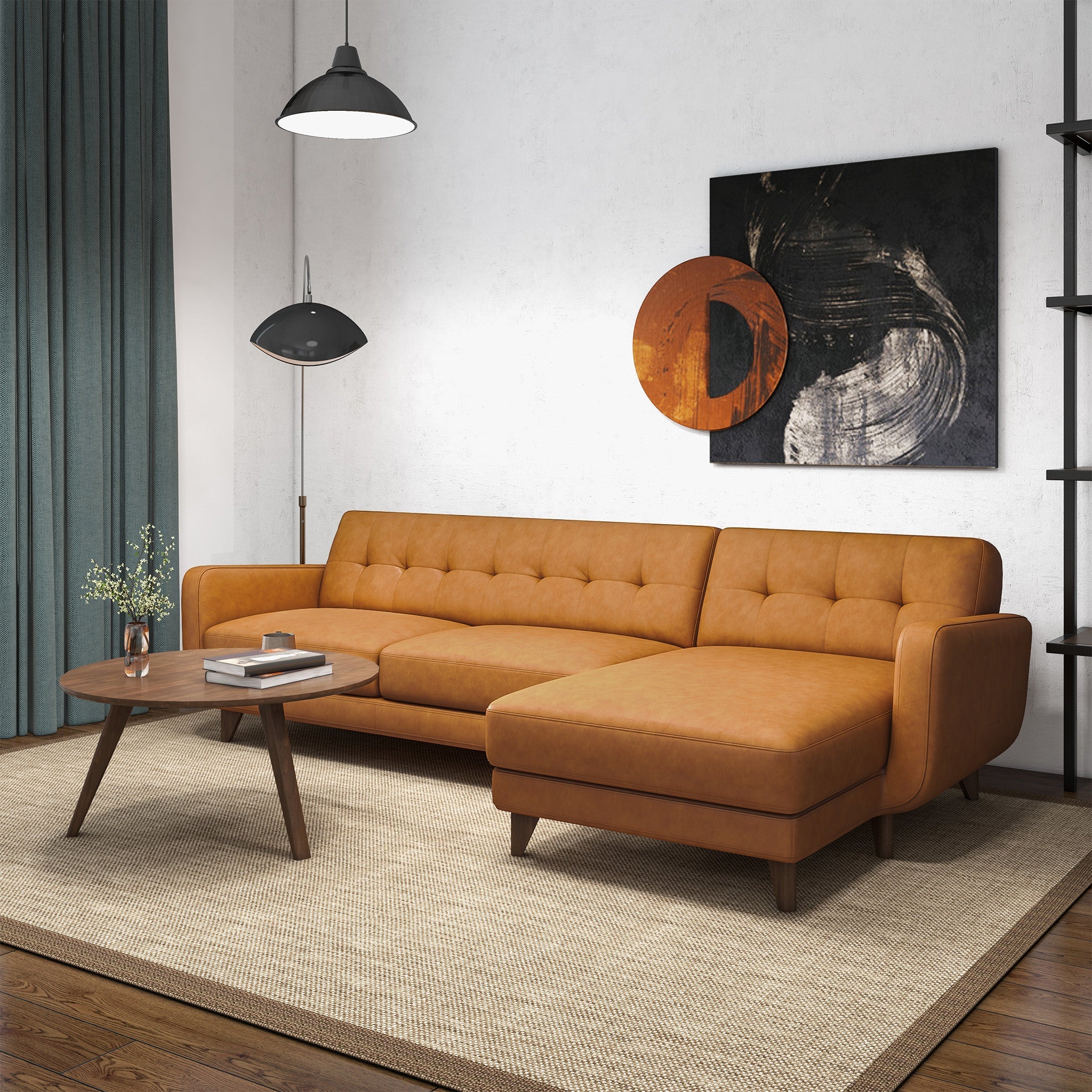 Allison Right-Facing Tan Leather Sectional Sofa - Image 3