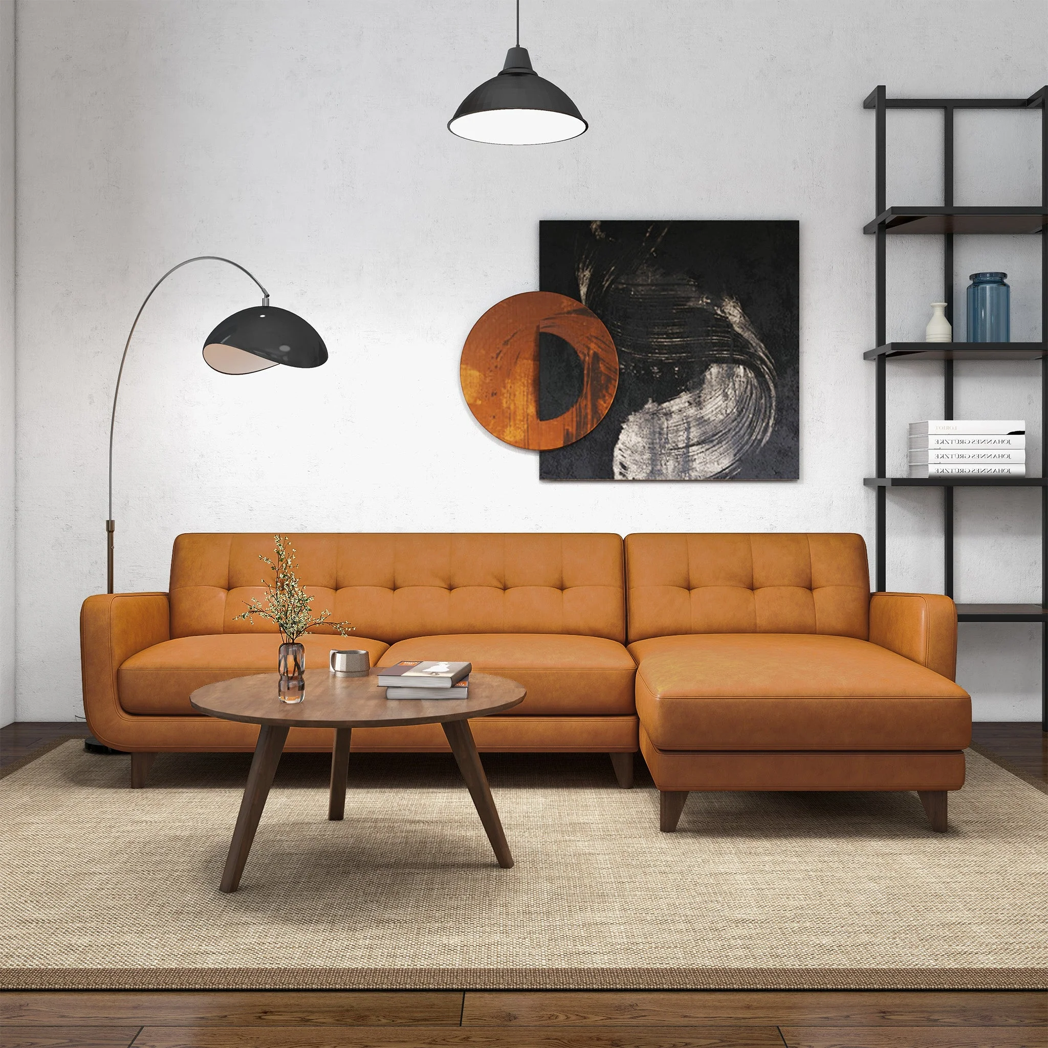 Allison Right-Facing Tan Leather Sectional Sofa - Image 4