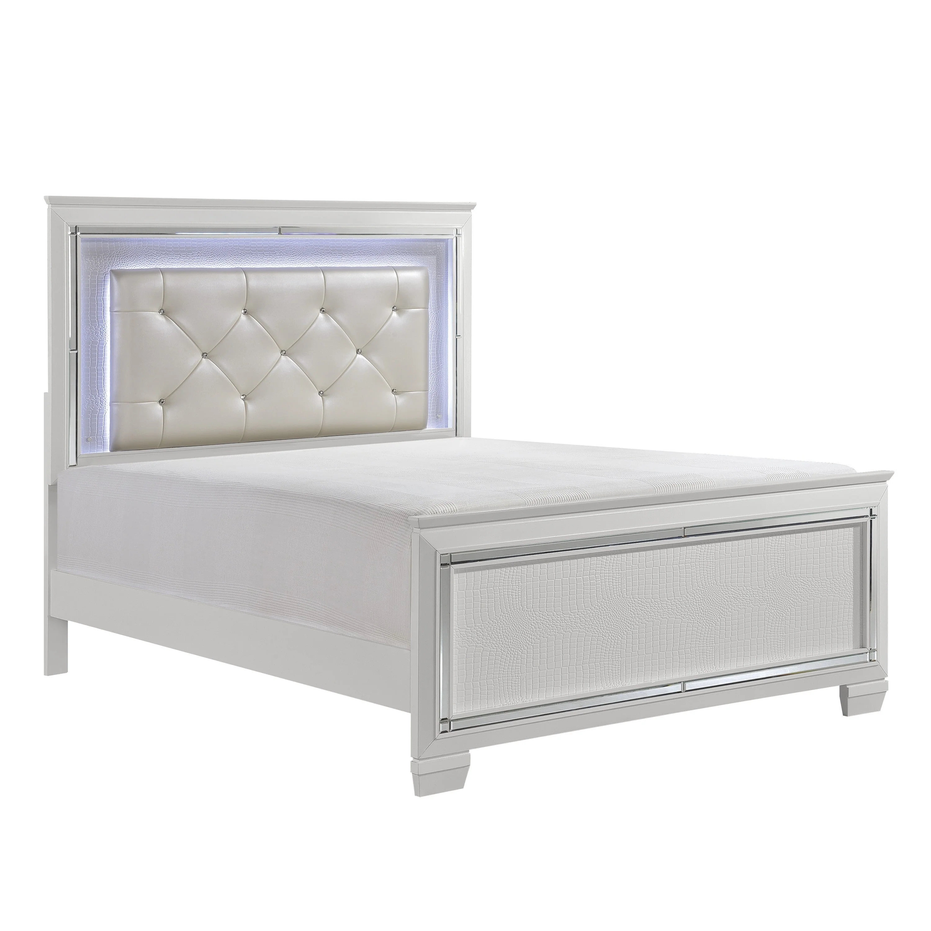 Allura White California King LED Upholstered Panel Bed - Image 3