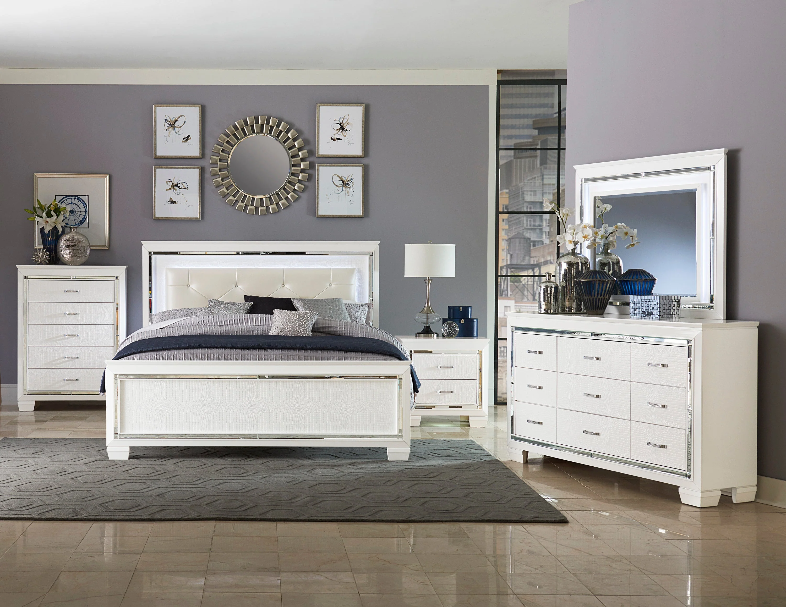 Allura White California King LED Upholstered Panel Bed - Image 4