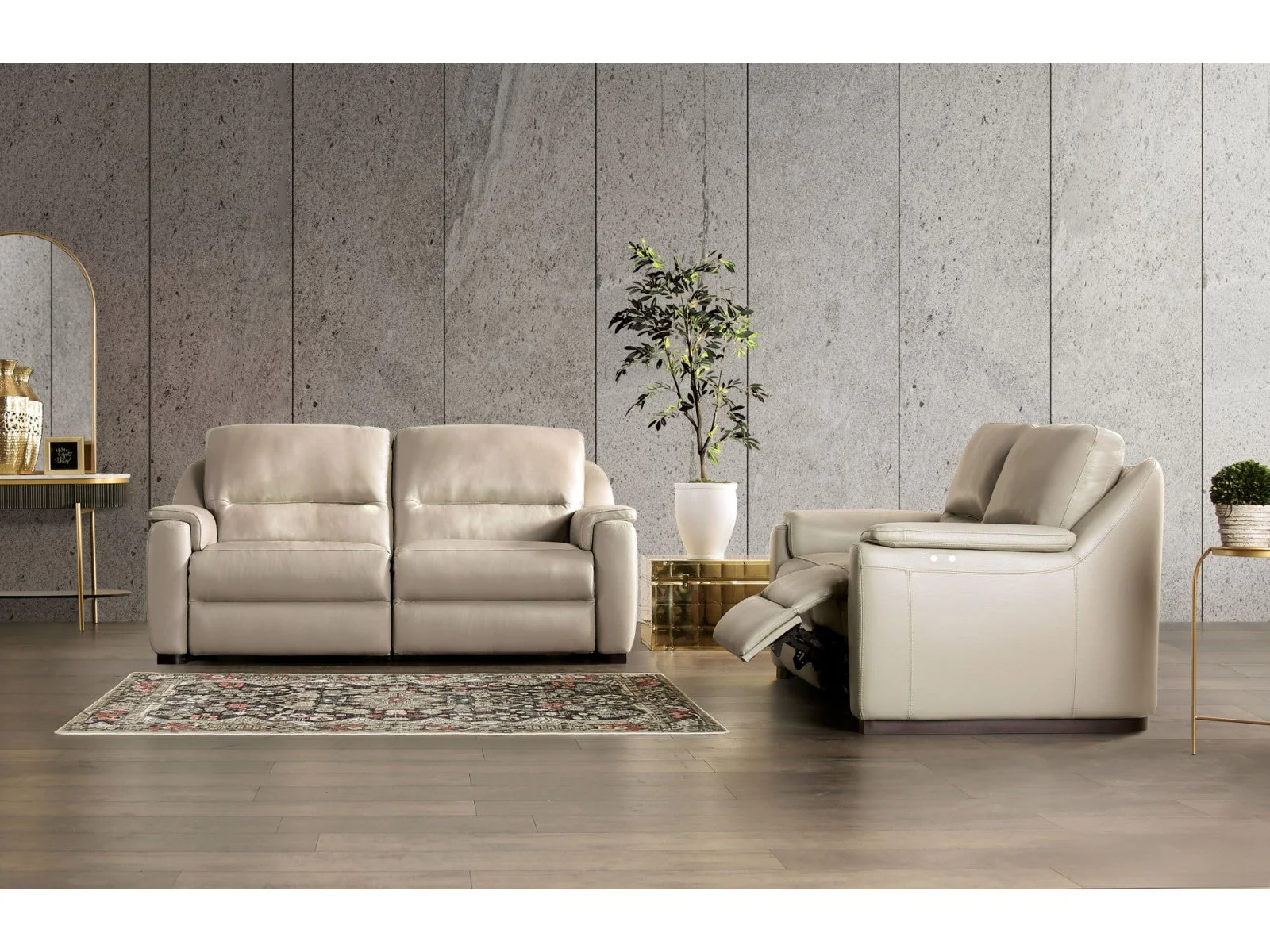 Altamura Taupe Real Italian Leather Power Reclining Sofa & Loveseat