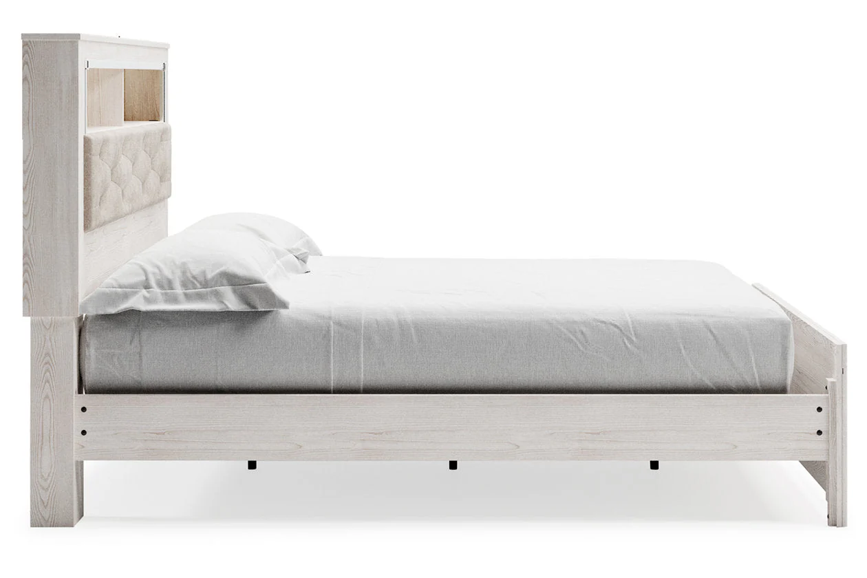 Altyra White King Upholstered LED Bookcase Platform Bed - Image 5