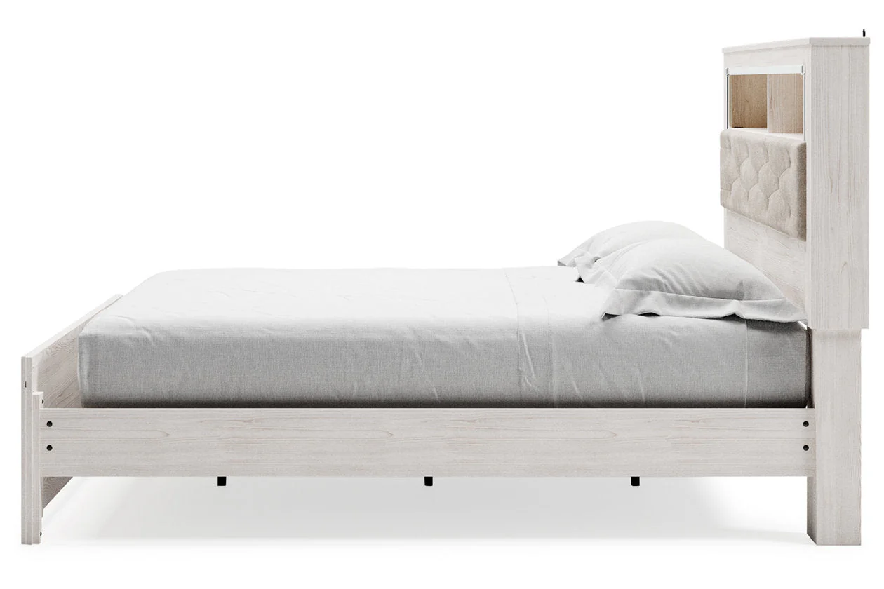 Altyra White King Upholstered LED Bookcase Platform Bed - Image 6