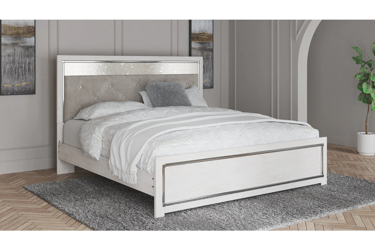 Altyra White King Upholstered Platform Bed