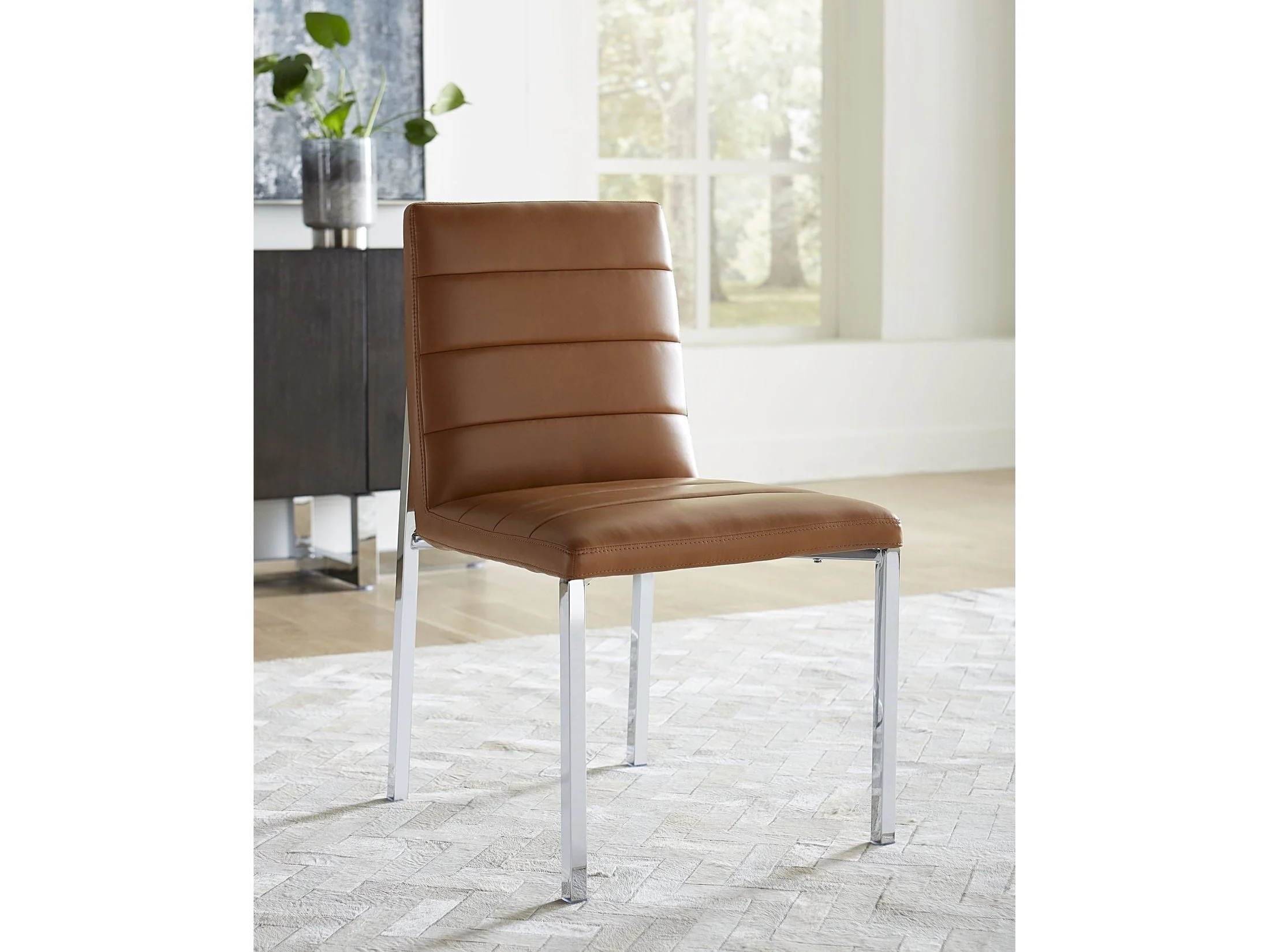 Amalfi Metal Back Chair in Cognac Leather (Set of 2)