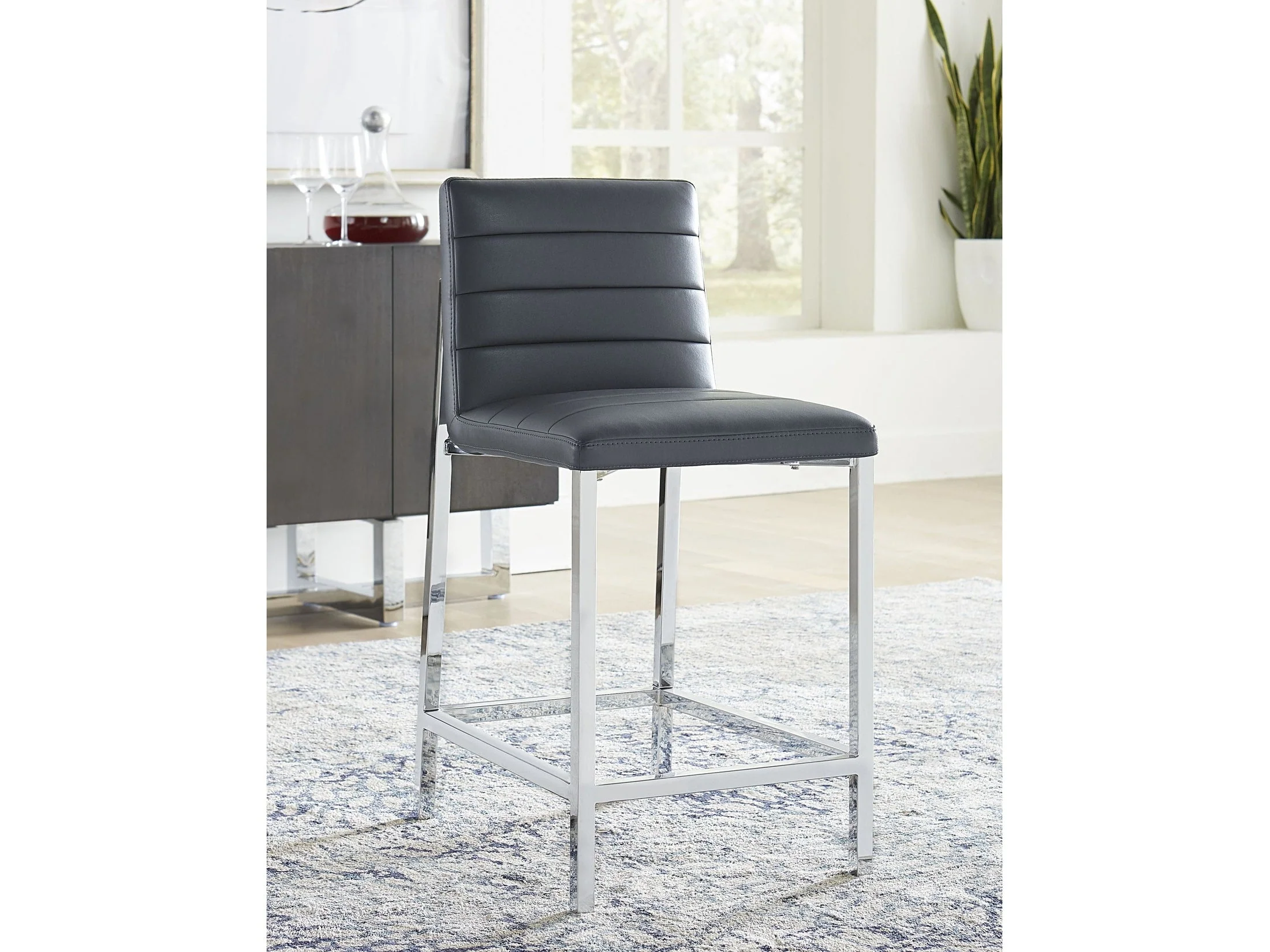 Amalfi Metal Back Counter Stool in Cobalt Leather (Set of 2)