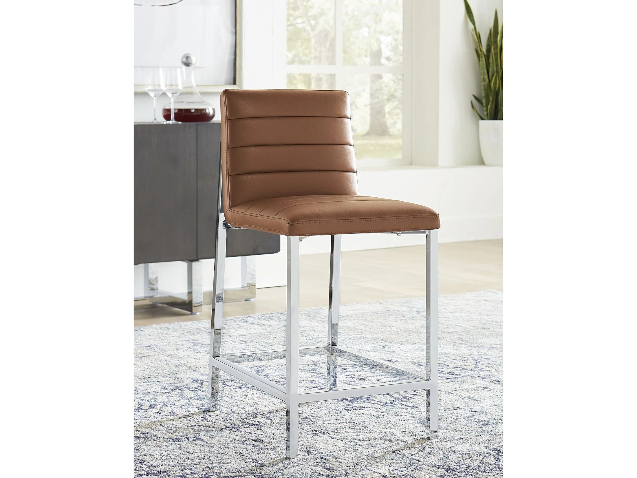 Amalfi Metal Back Counter Stool in Cognac Leather (Set of 2)