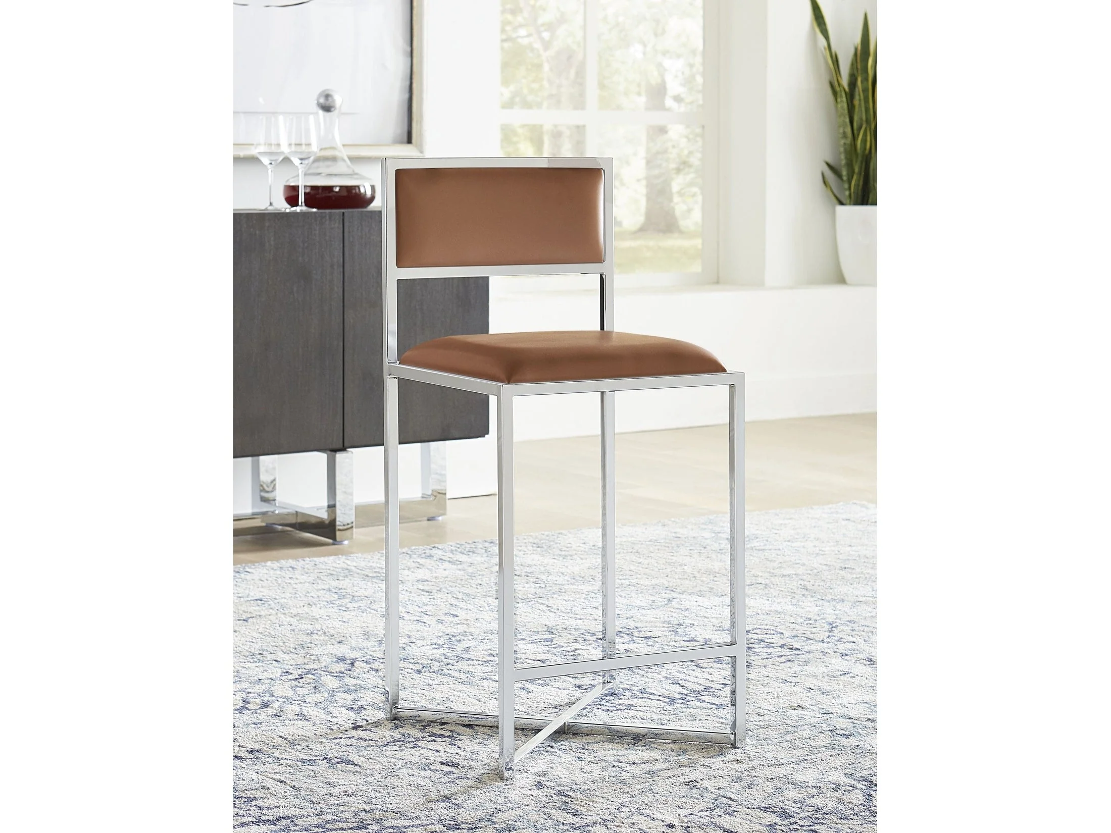 Amalfi X-Base Counter Stool in Cognac Leather (Set of 2)