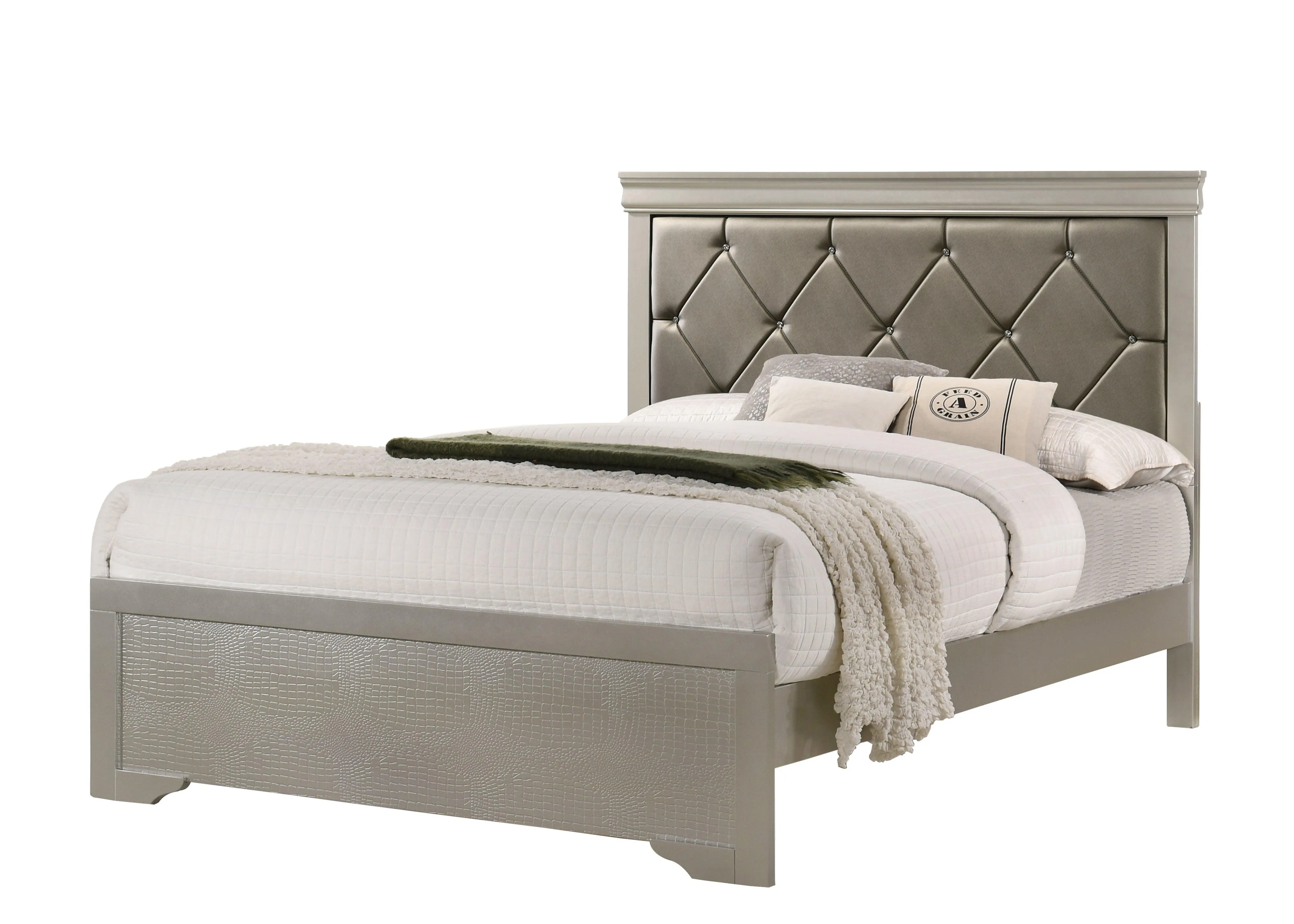 Amalia Champagne Silver Upholstered Panel Bedroom Set - Image 2
