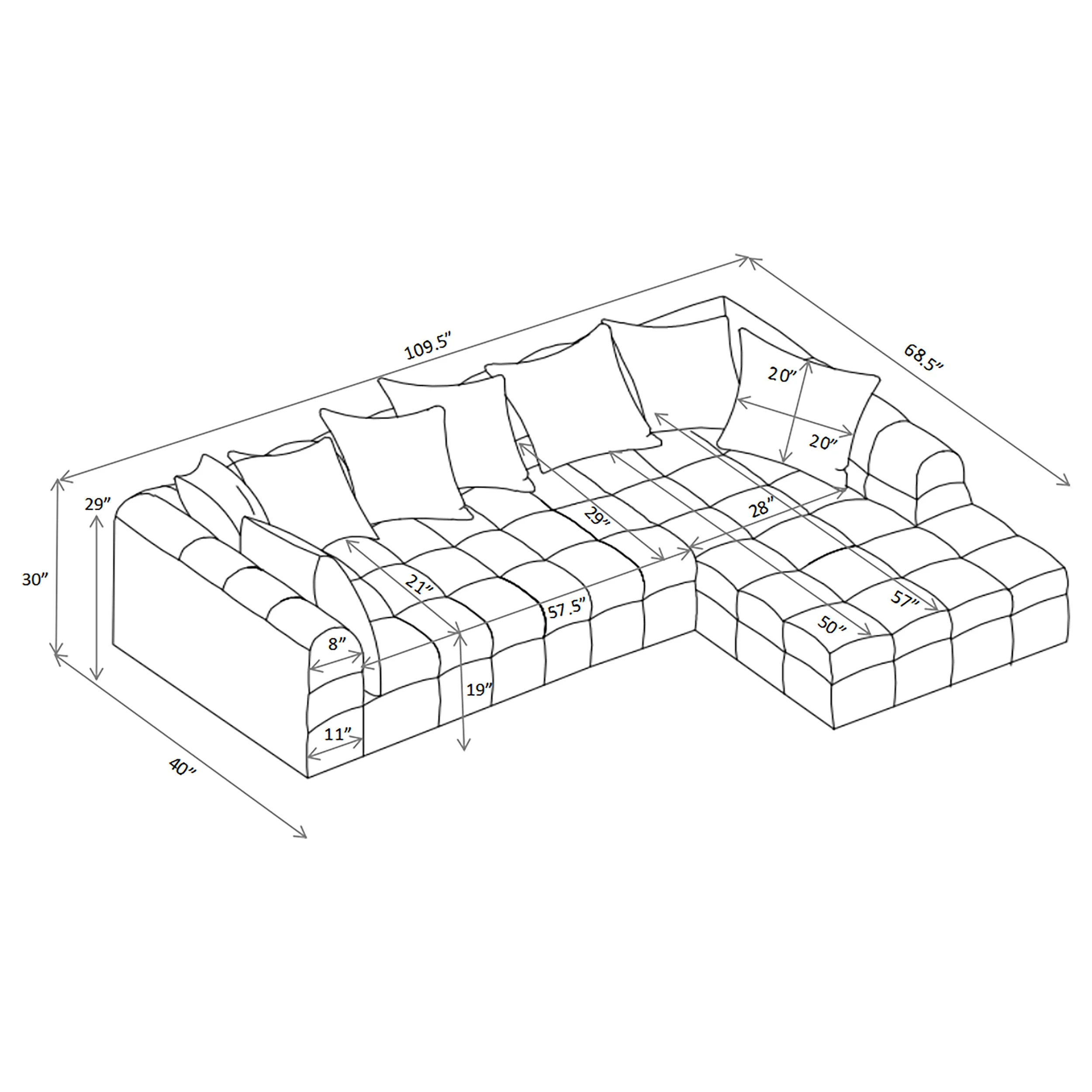 Amara Ivory 2-Piece Upholstered Sectional Sofa - Image 9