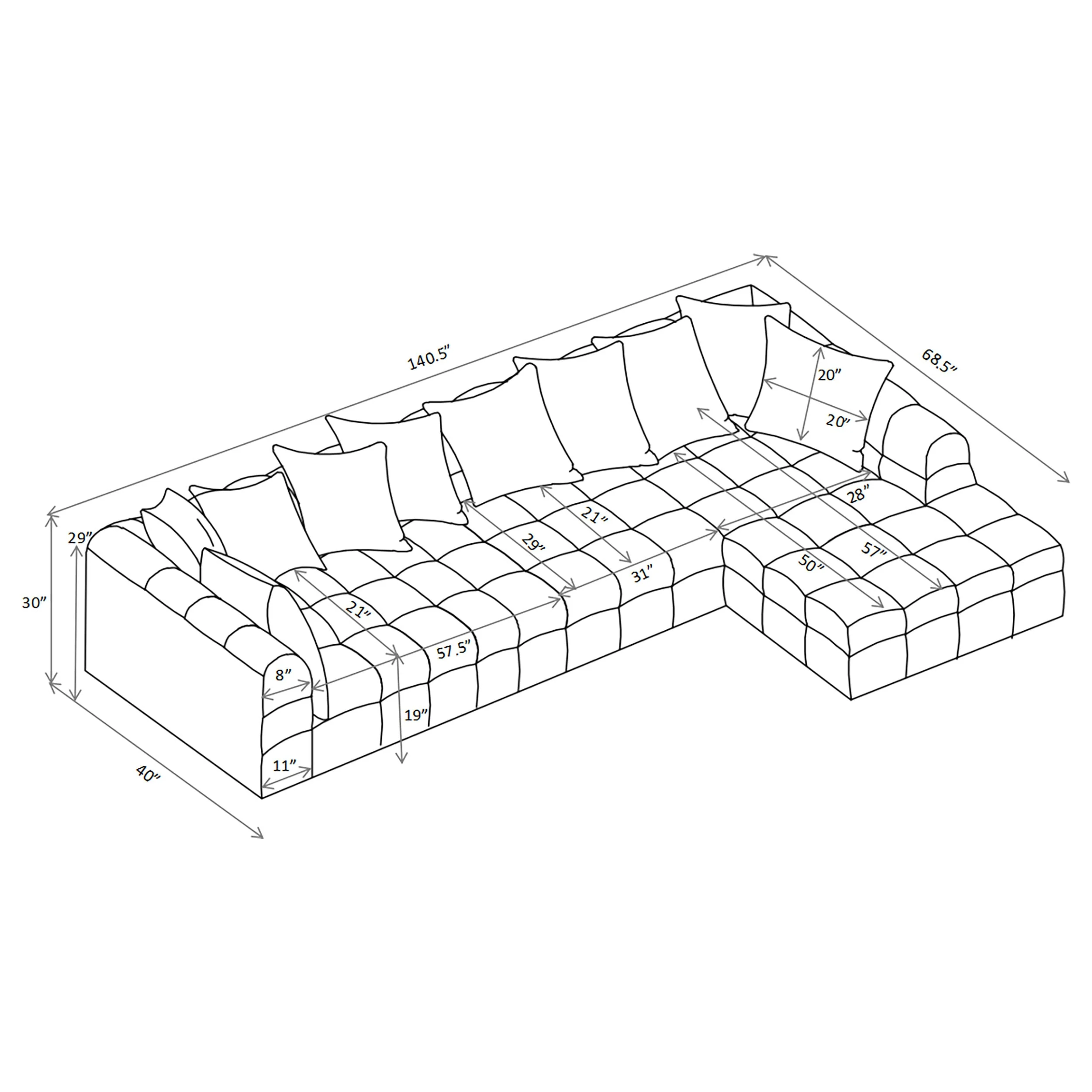 Amara Ivory 3-Piece Upholstered Sectional Sofa - Image 10