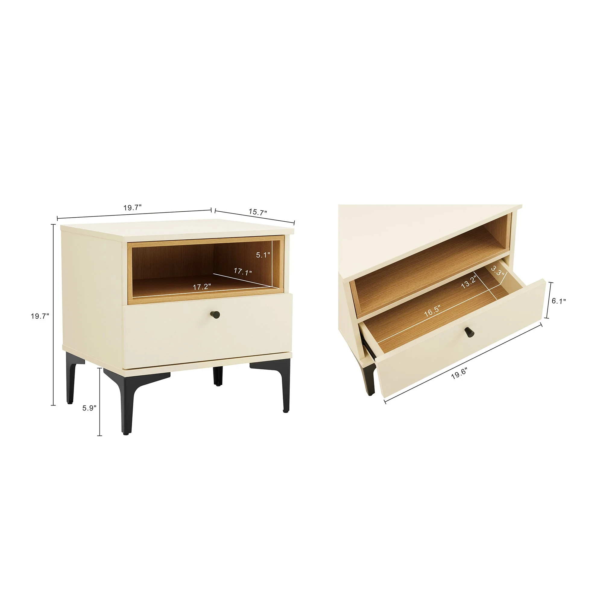 Amara Nightstand in Cream and Natural Oak (set of 2) - Image 3