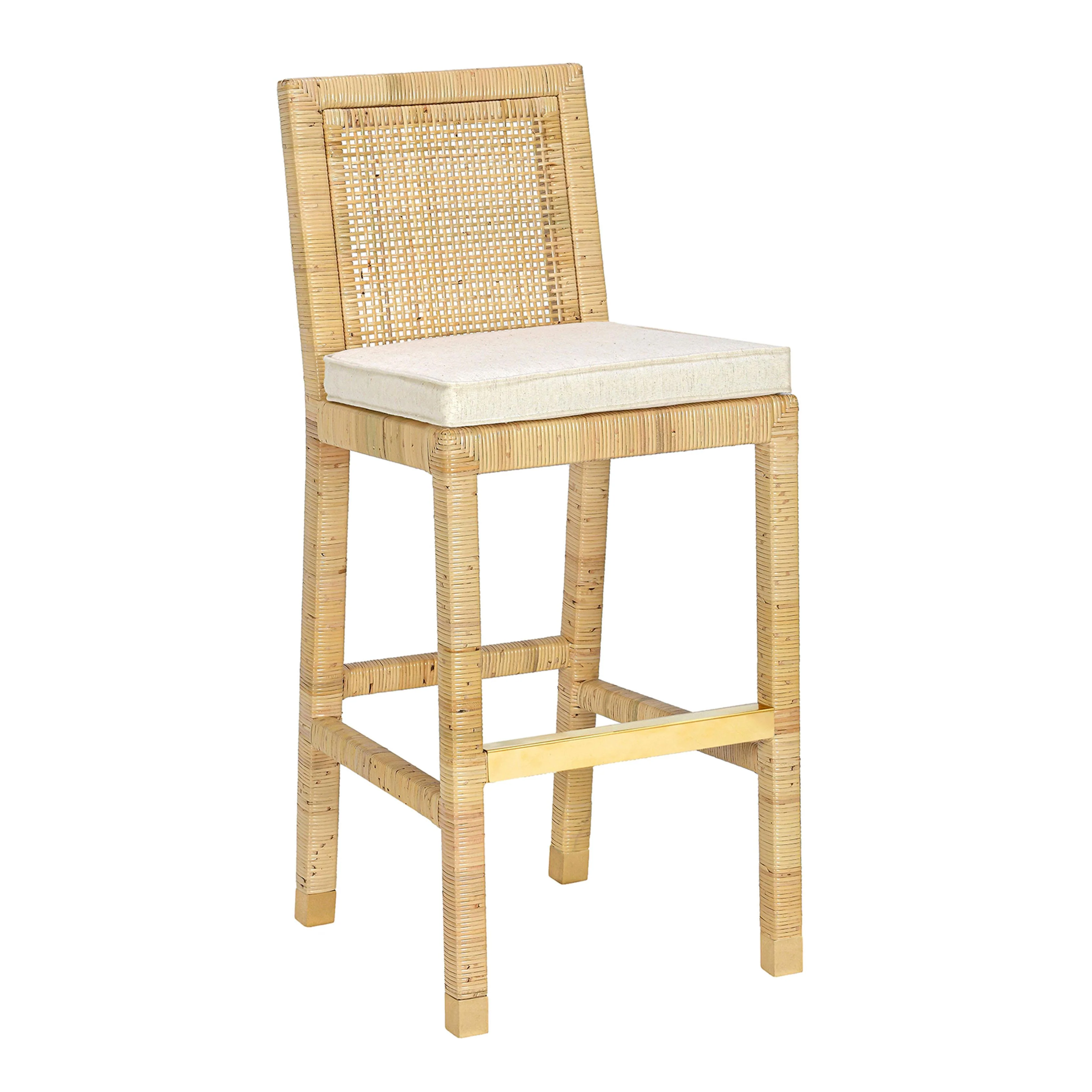 Amara Rattan & Cream Linen Stool - Image 11