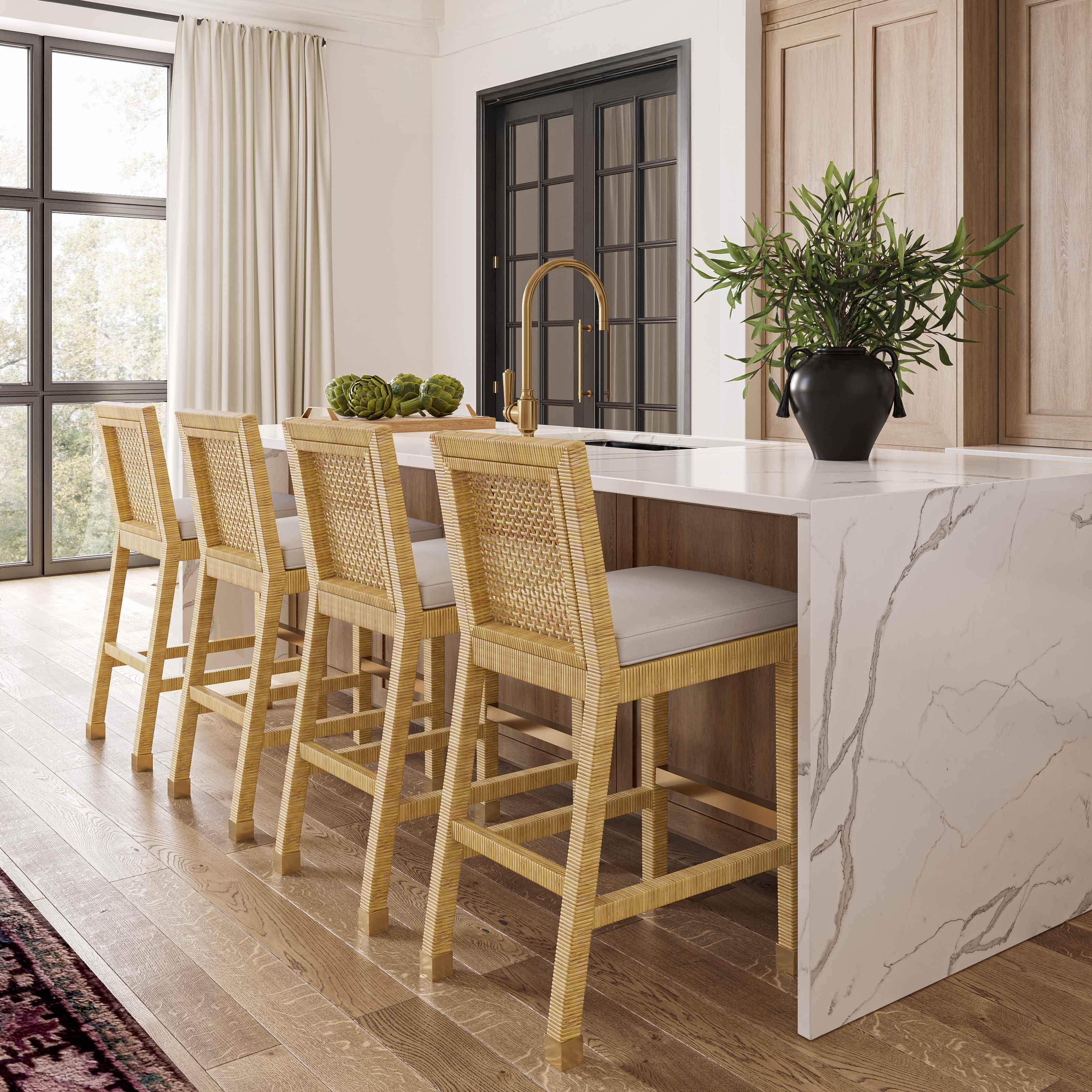 Amara Rattan & Cream Linen Stool - Image 12