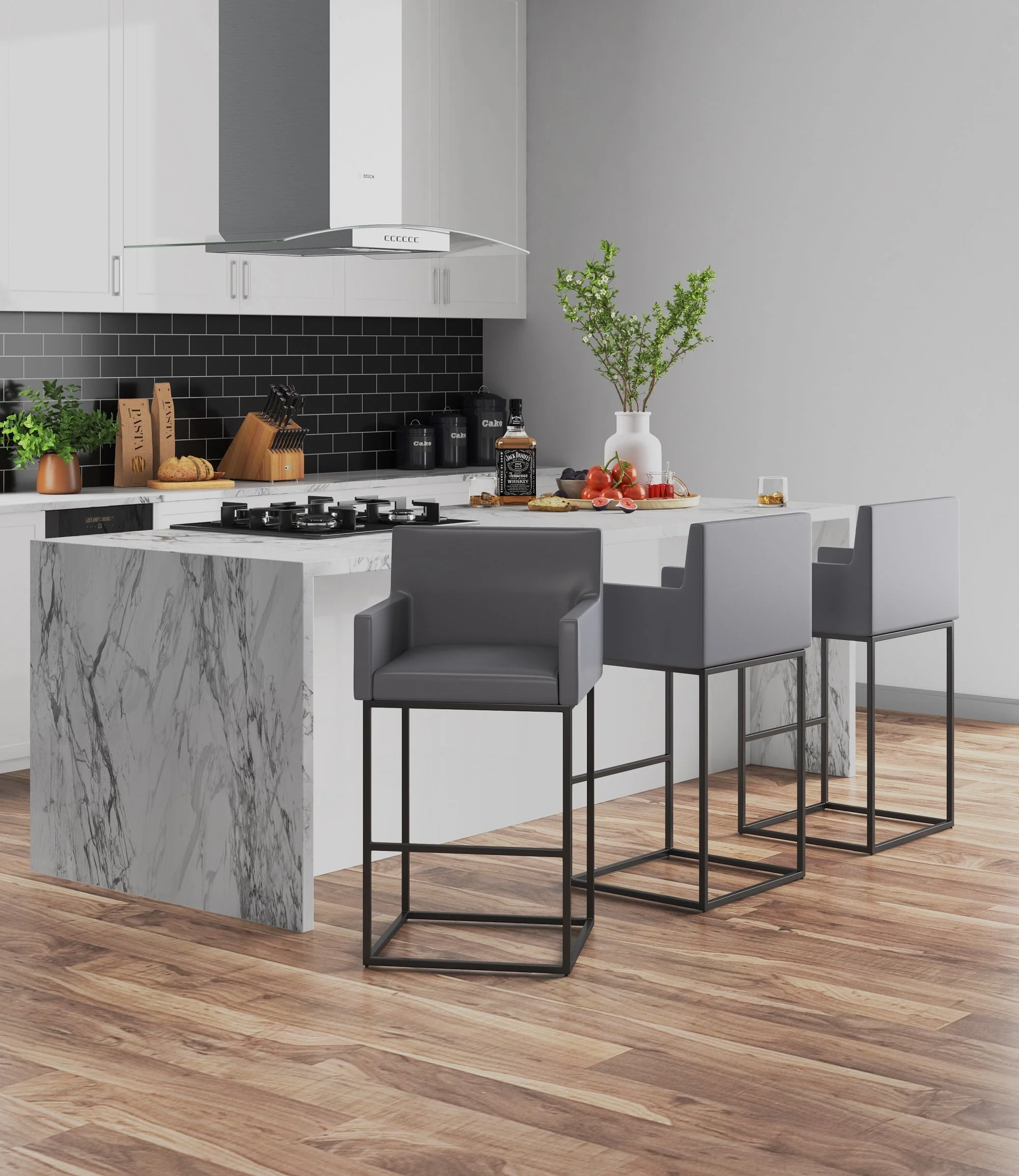 Ambassador Barstool in Grey and Black (set of 2) - Image 2