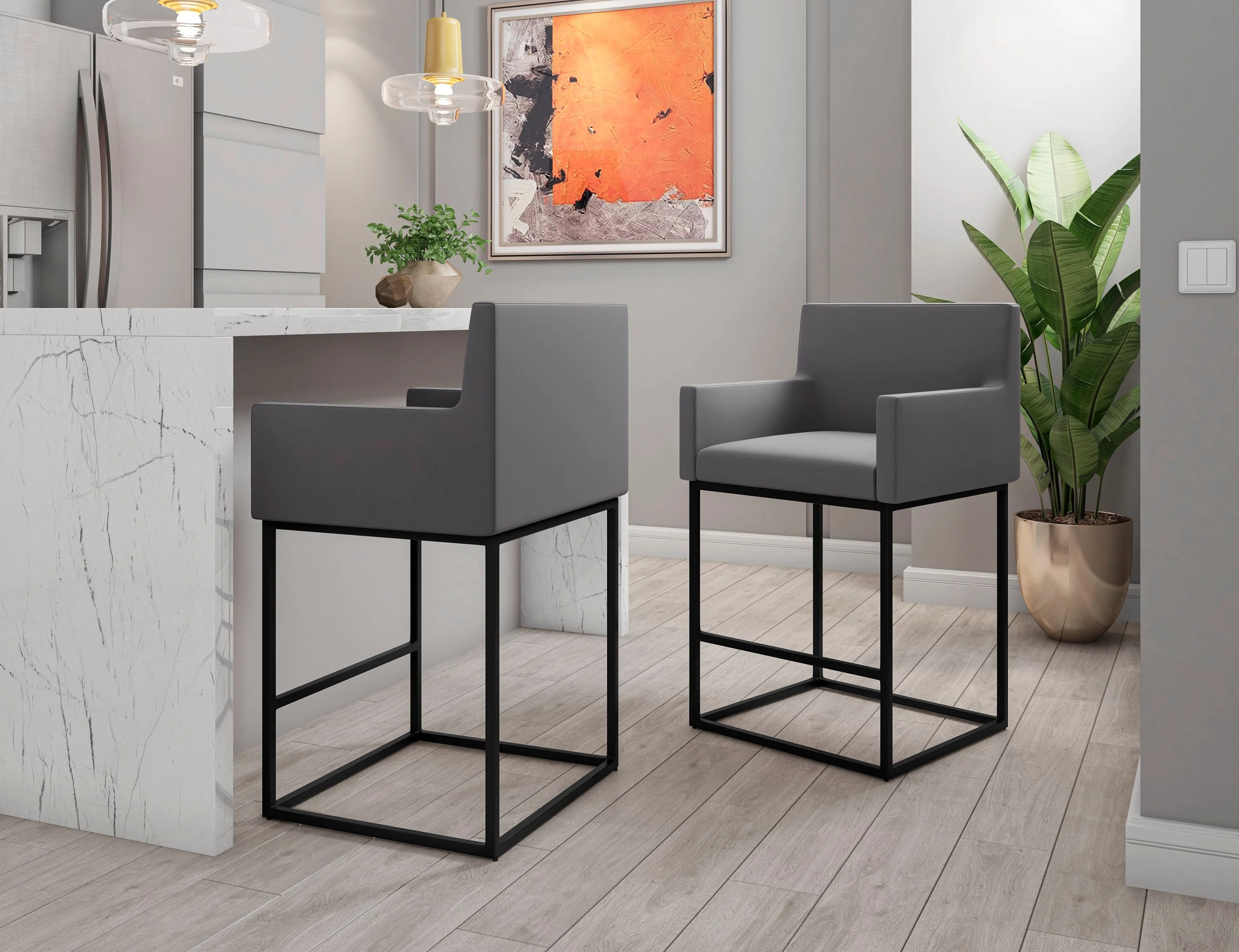 Ambassador Counter Stool in Grey and Black (set of 2) - Image 2