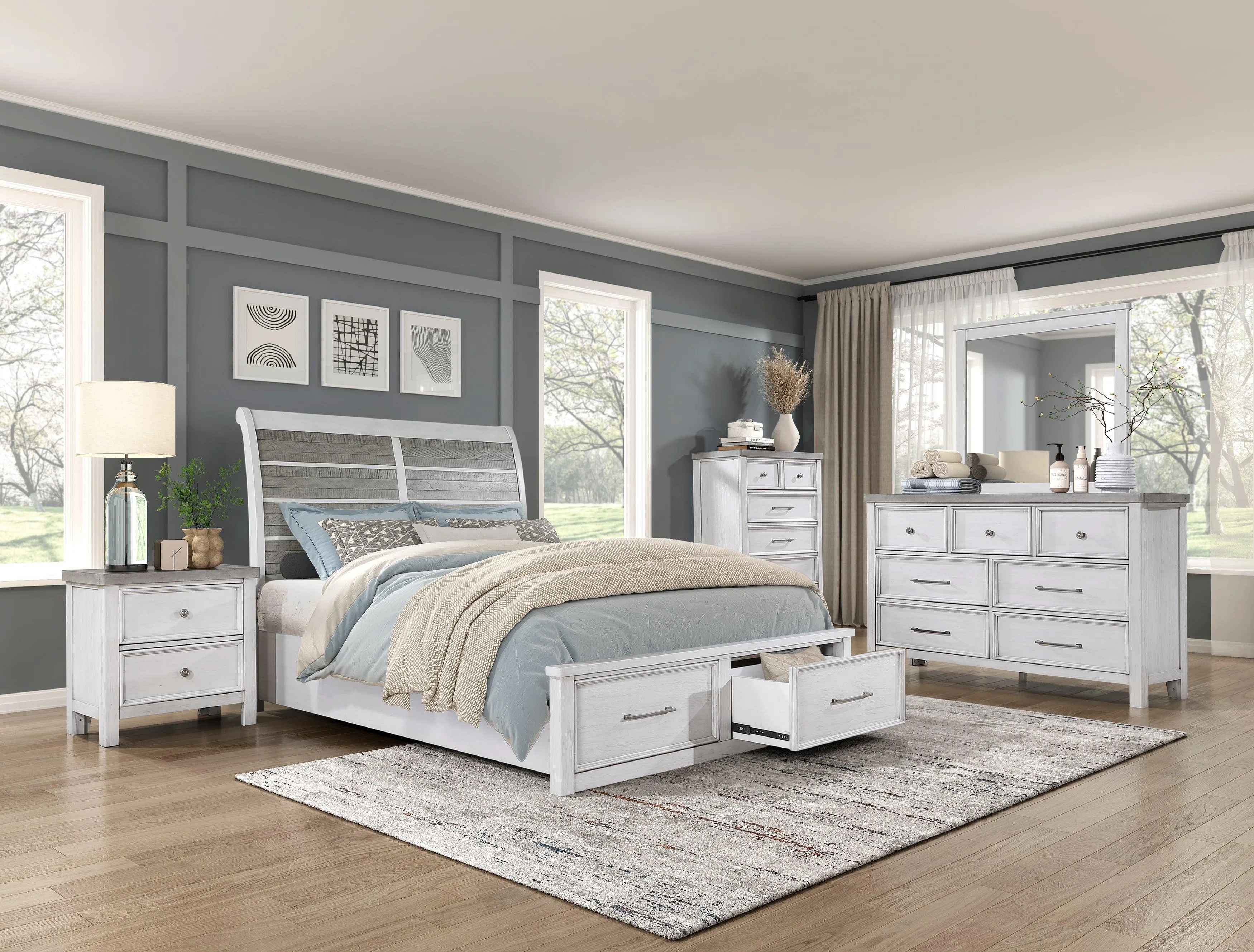 Ambrose Antique White/Gray Nightstand - Image 3