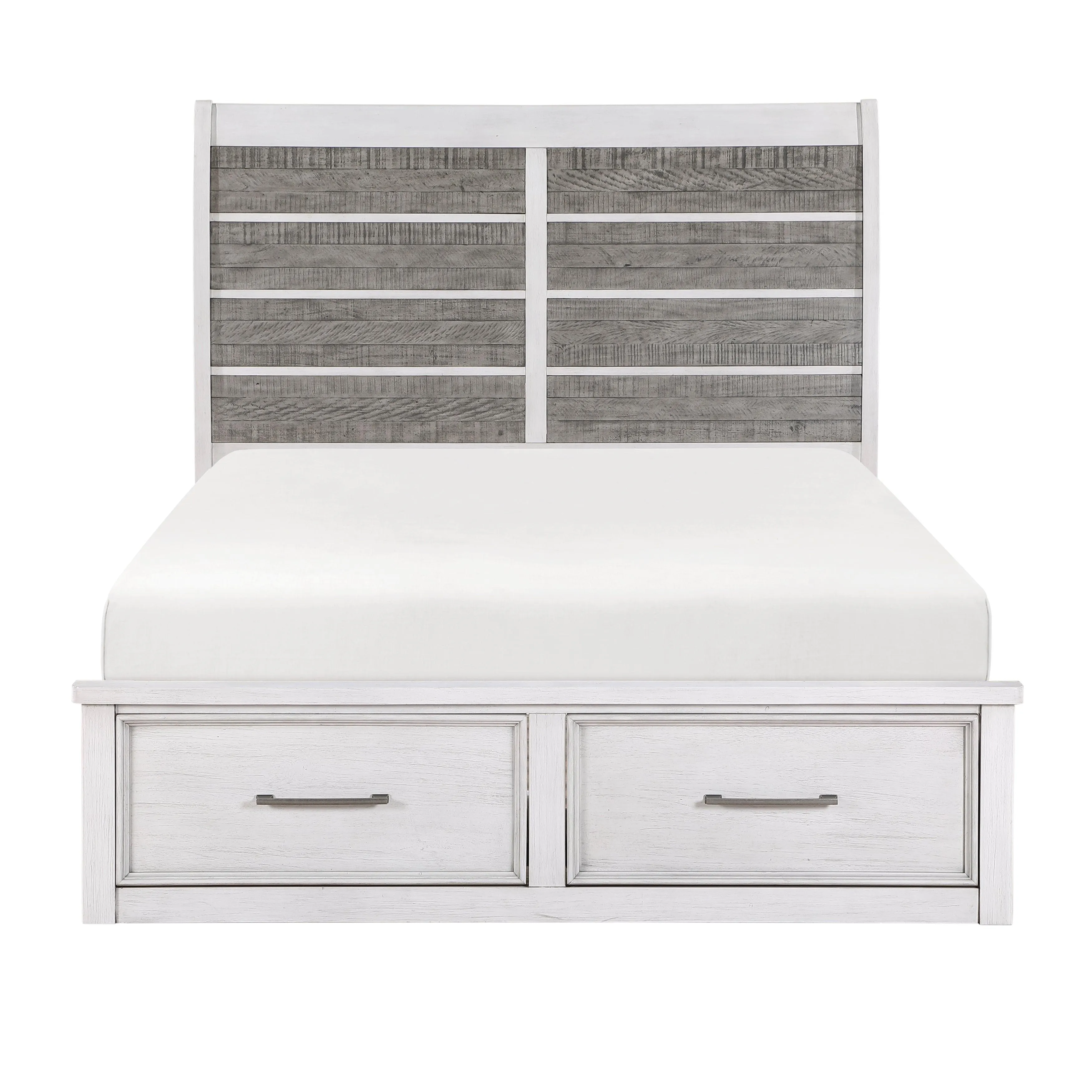 Ambrose Antique White/Gray Queen Platform Bed with Footboard Storage - Image 3