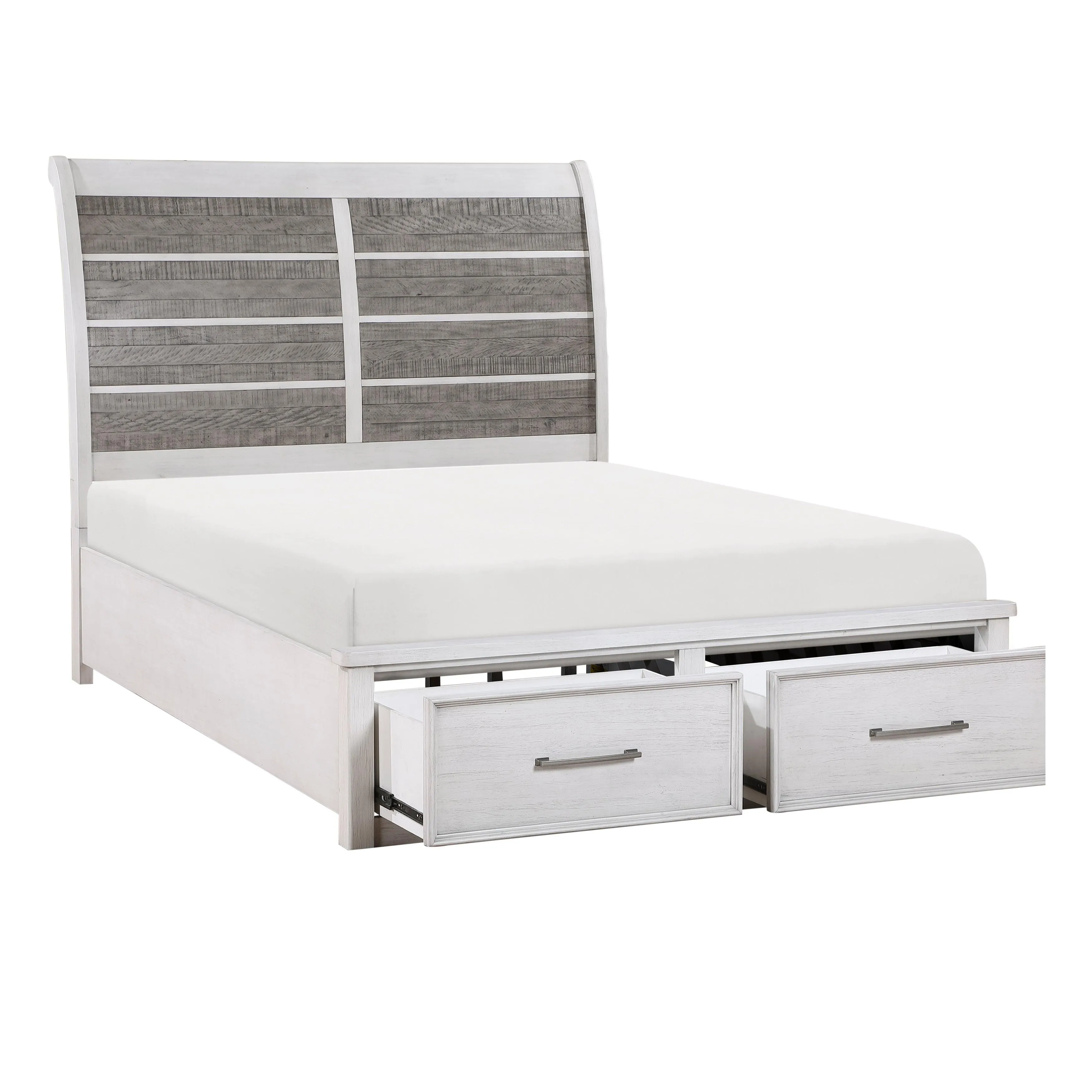 Ambrose Antique White/Gray Queen Platform Bed with Footboard Storage - Image 7