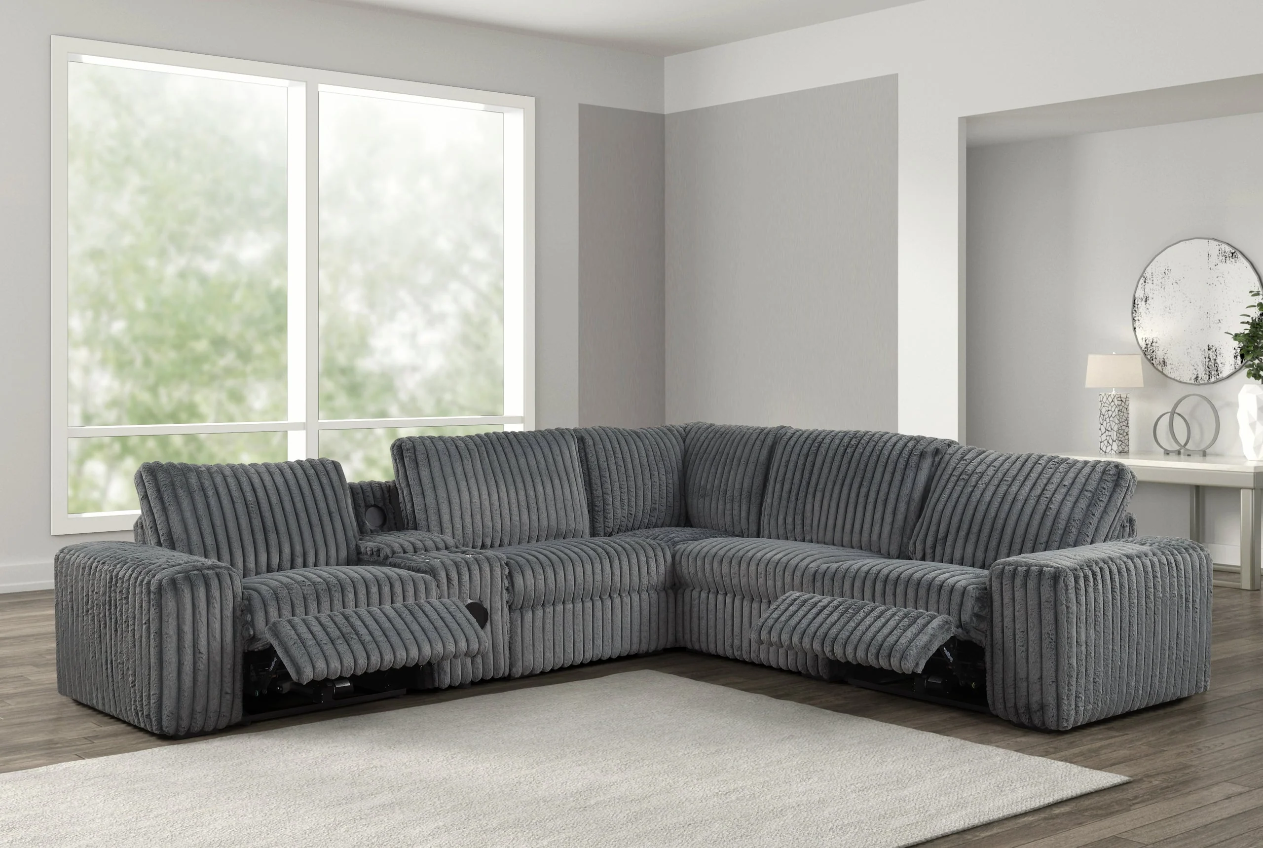 Amelia Charcoal Power Reclining Sectional (w/ Bluetooth Speakers)