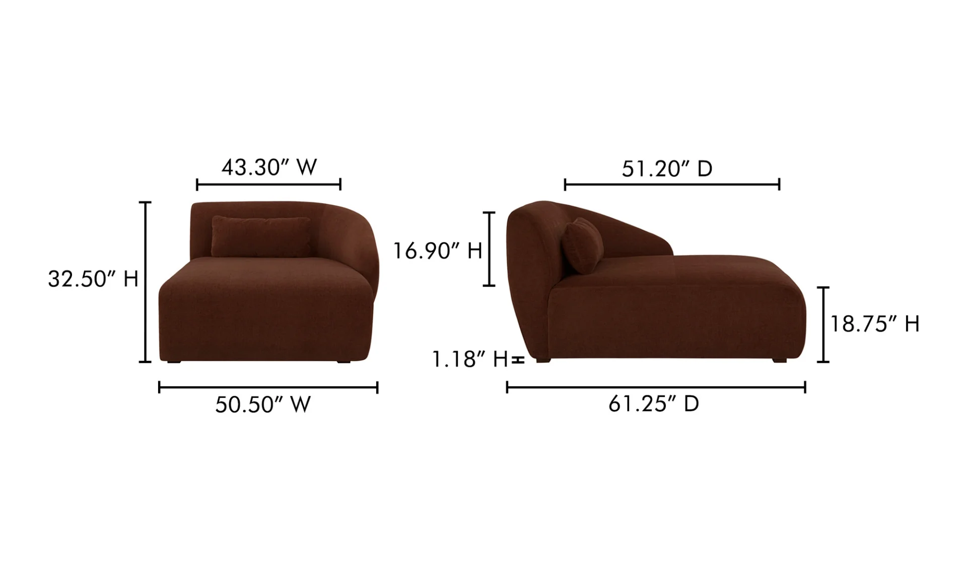 Amelia Right Arm Facing Chaise - Chestnut - Image 7