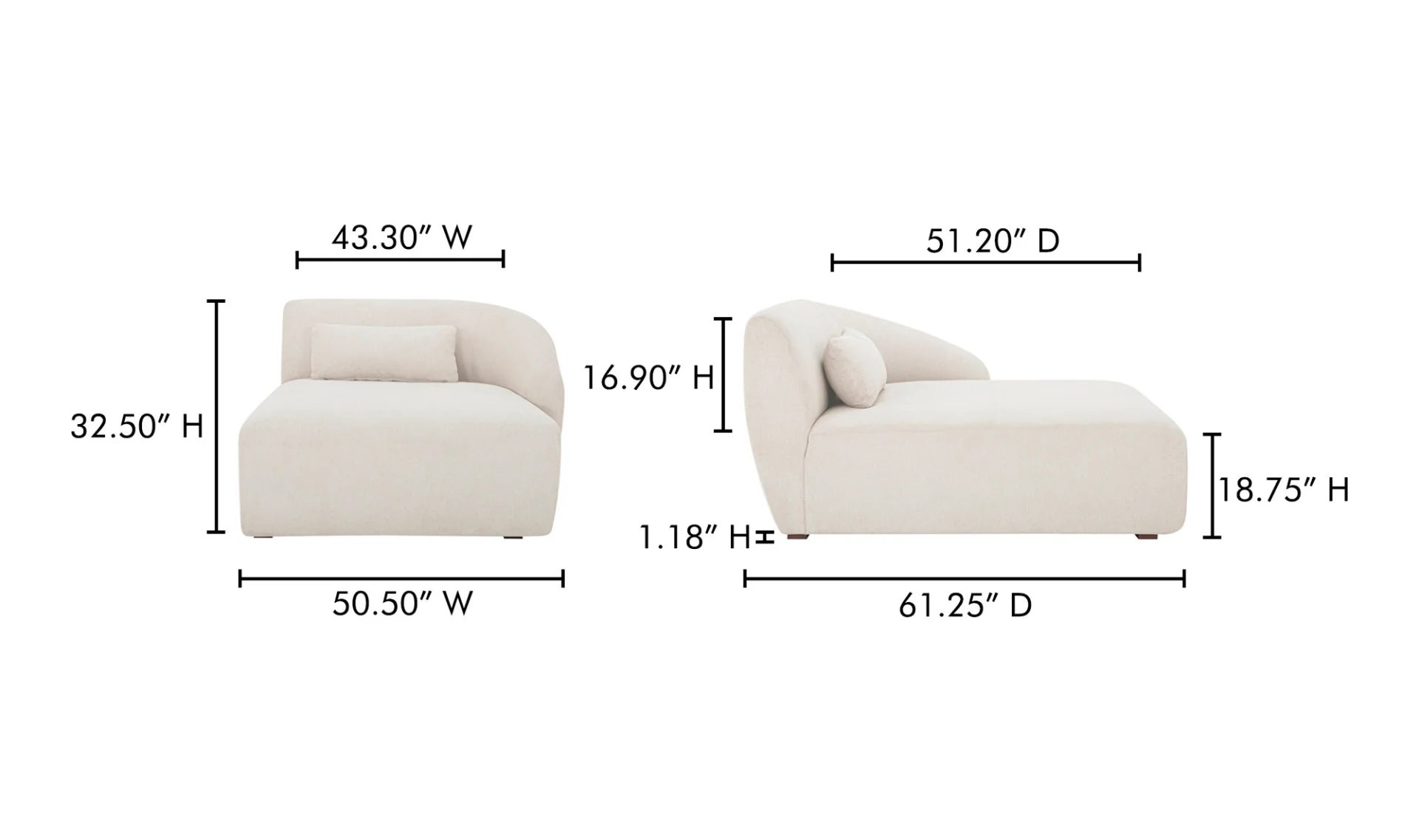 Amelia Right Arm Facing Chaise - Warm White - Image 7