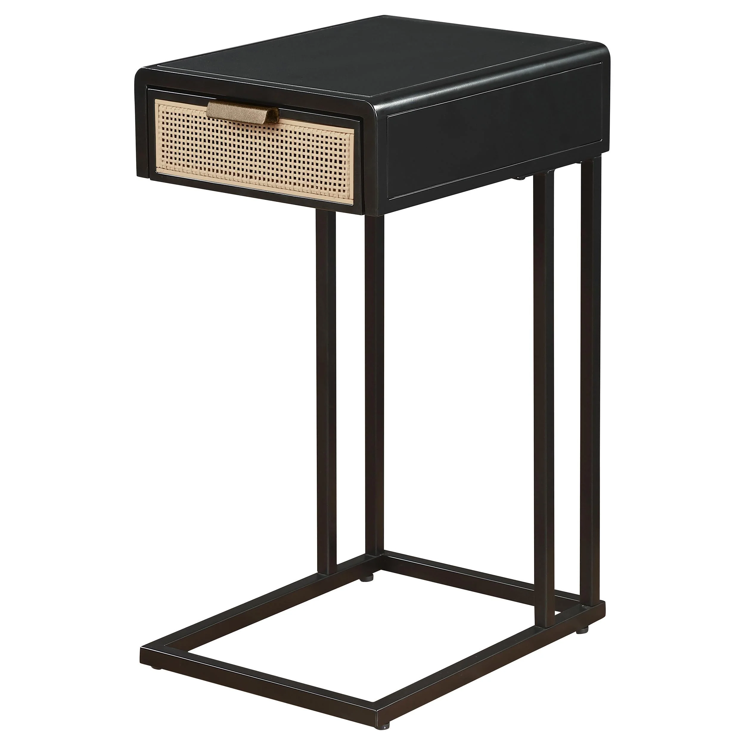 Amherst Black 1-Drawer Radio Weave Cane Metal Side Table - Image 5