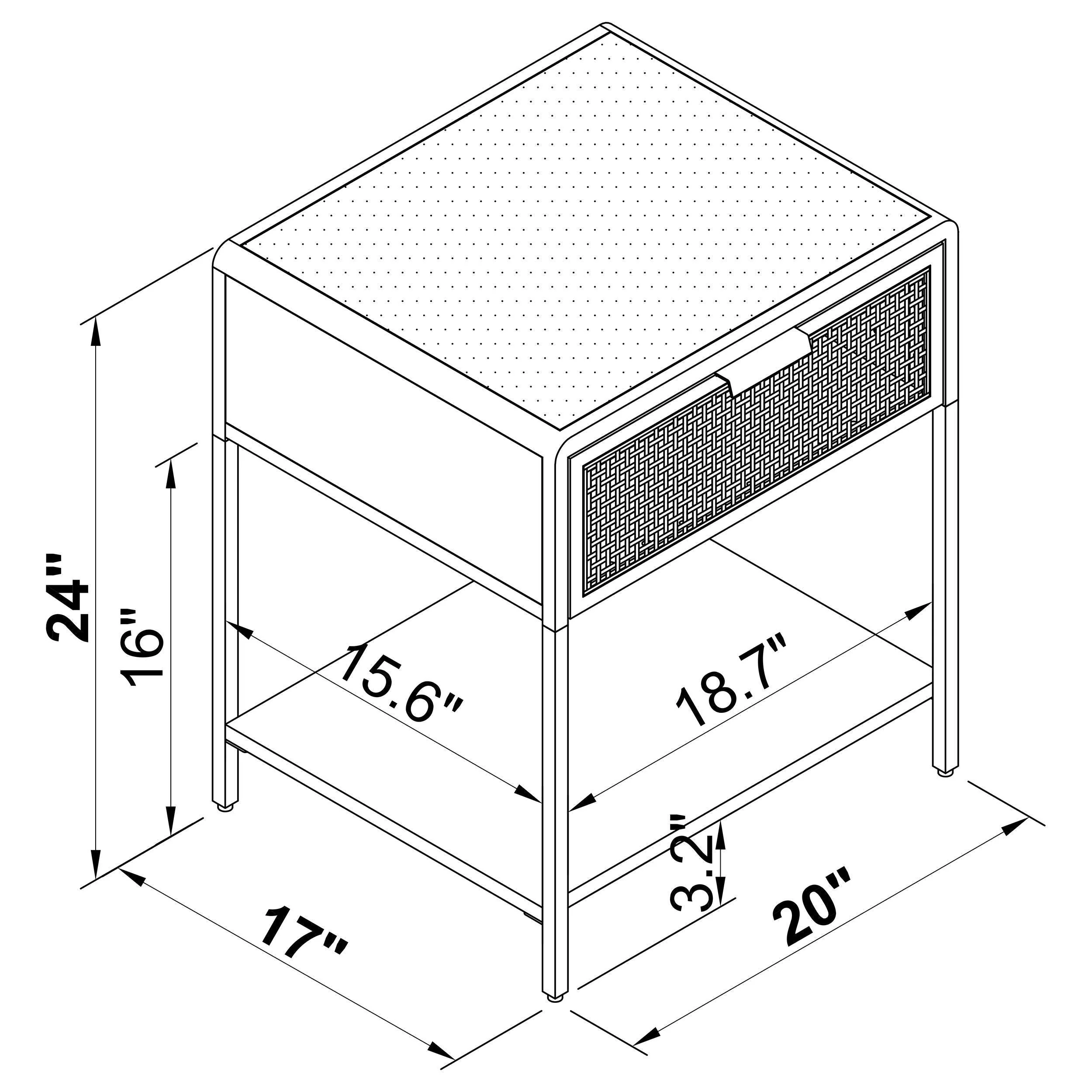 Amherst White 1-drawer Radio Weave Rattan Metal Side Table - Image 9