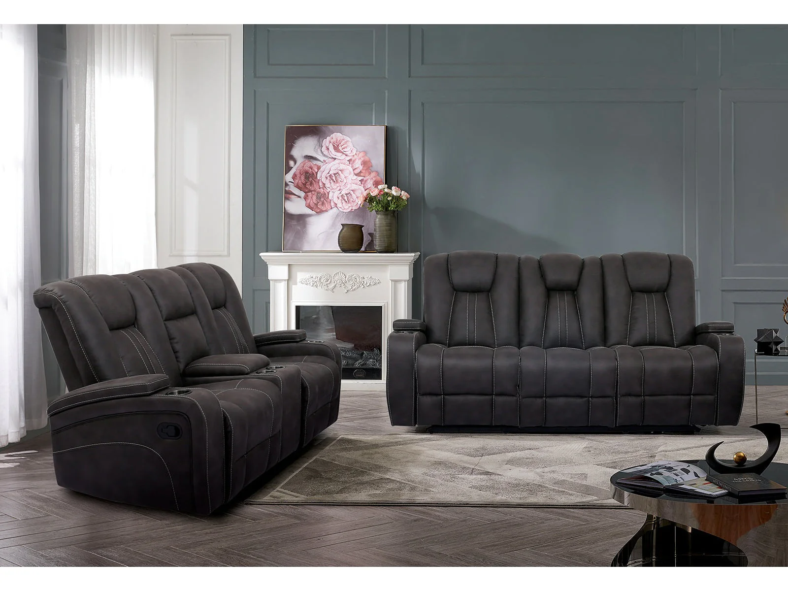 Amirah Dark Gray Sofa & Glider Loveseat