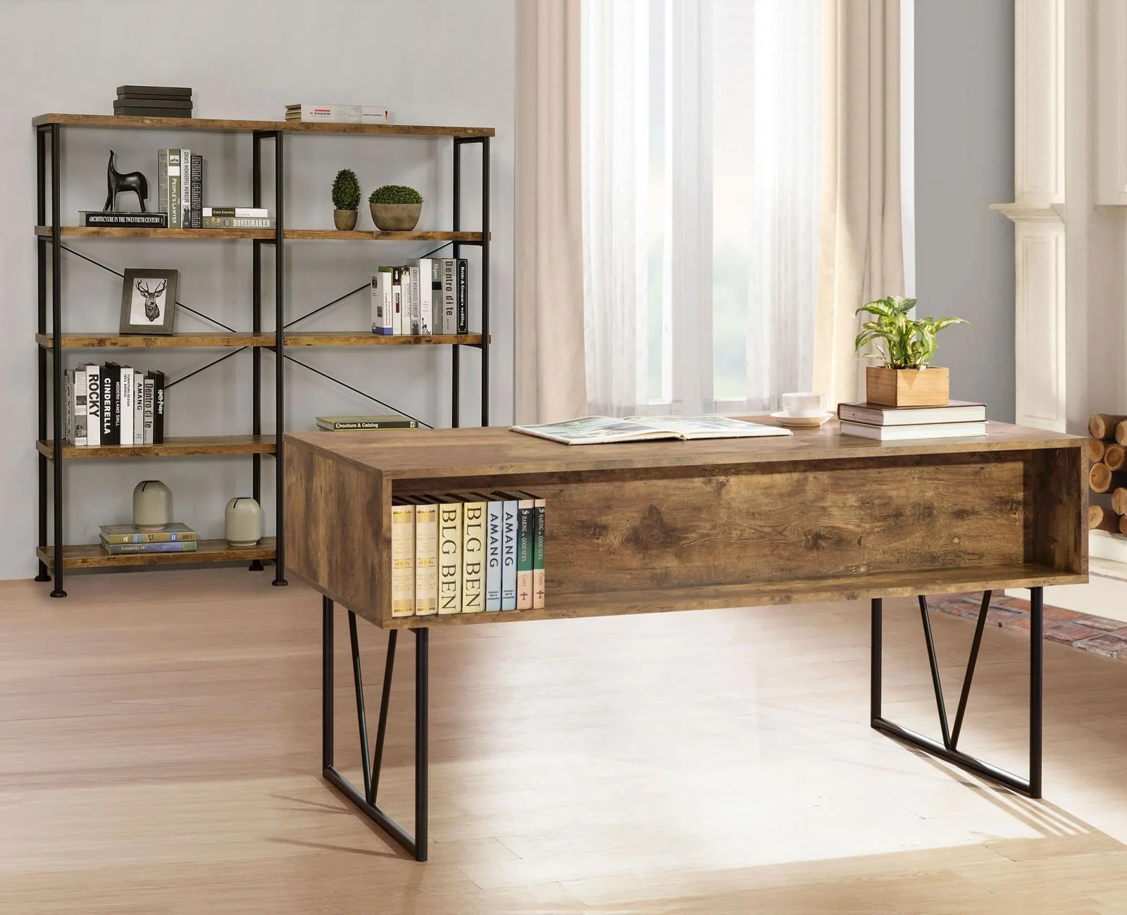 Analiese Antique Nutmeg 4-Drawer Writing Desk - Image 3