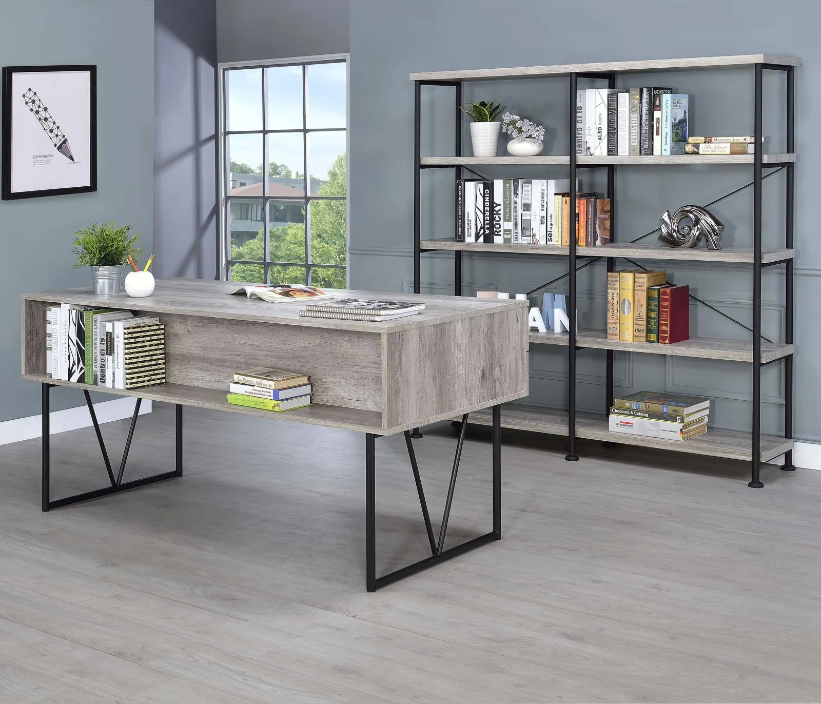 Analiese Gray Driftwood 4-Drawer Writing Desk - Image 2