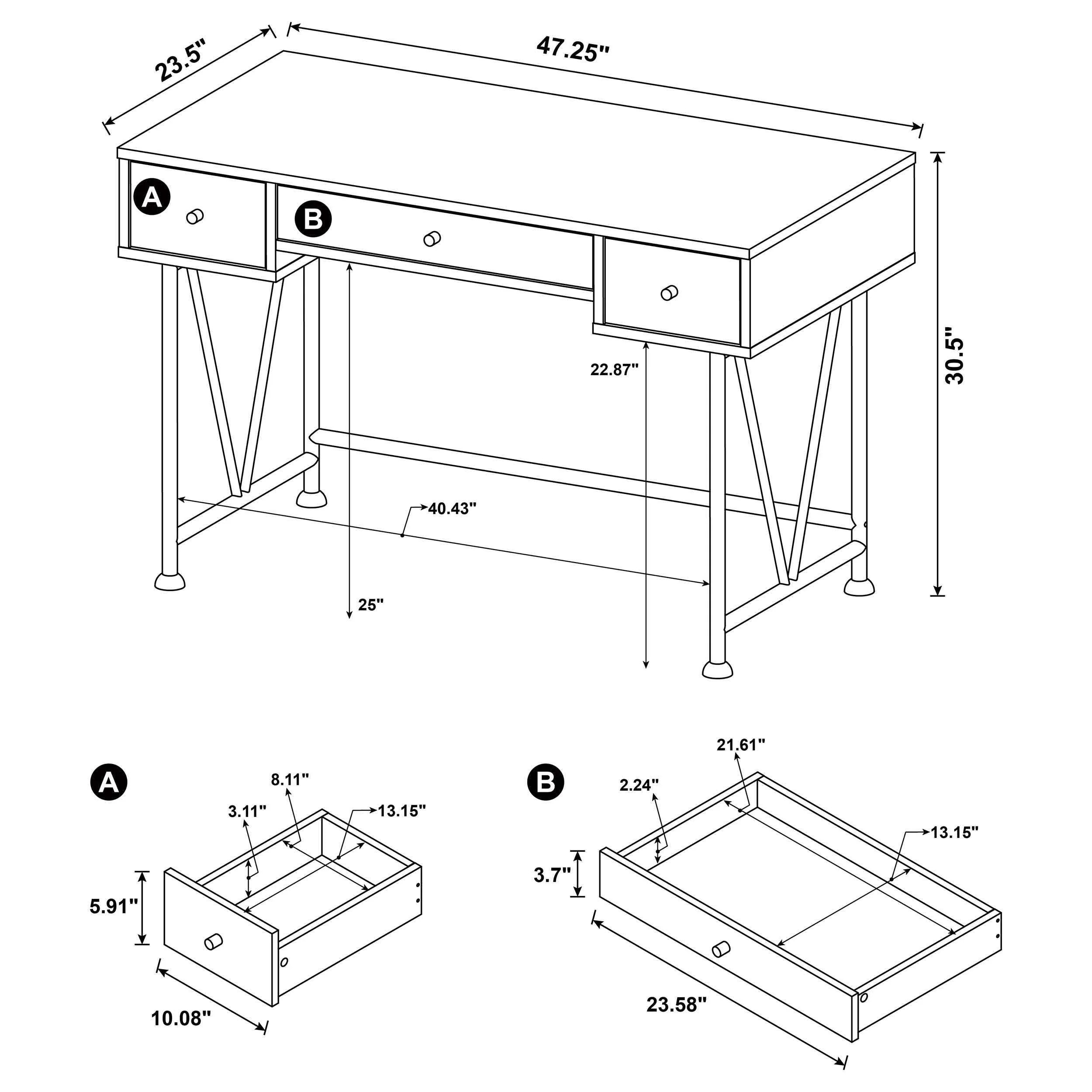 Analiese Mango 47-inch 3-drawer Writing Desk - Image 11