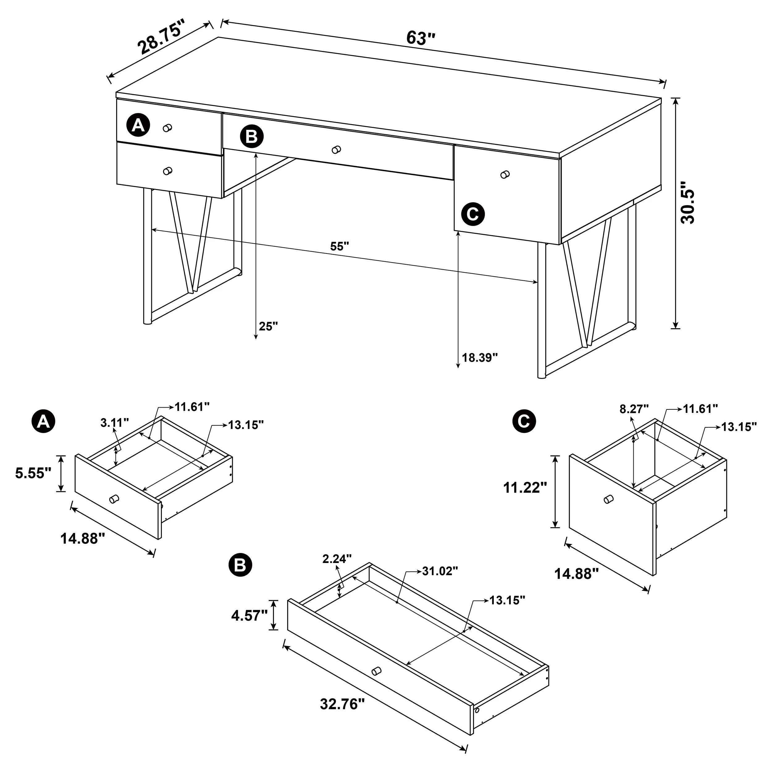 Analiese Mango 63-inch 4-drawer Writing Desk - Image 11