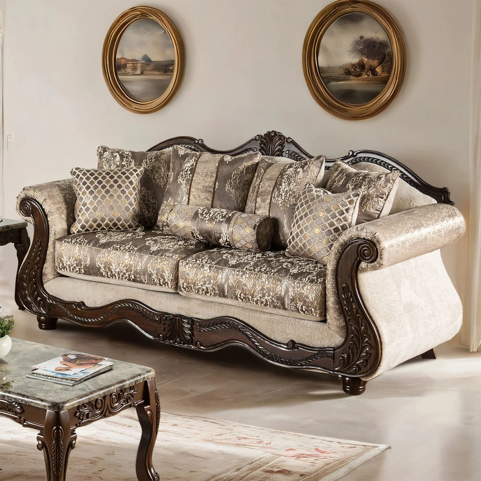 Andalusia Light Brown / Dark Cherry Upholstery Living Room Set - Image 3