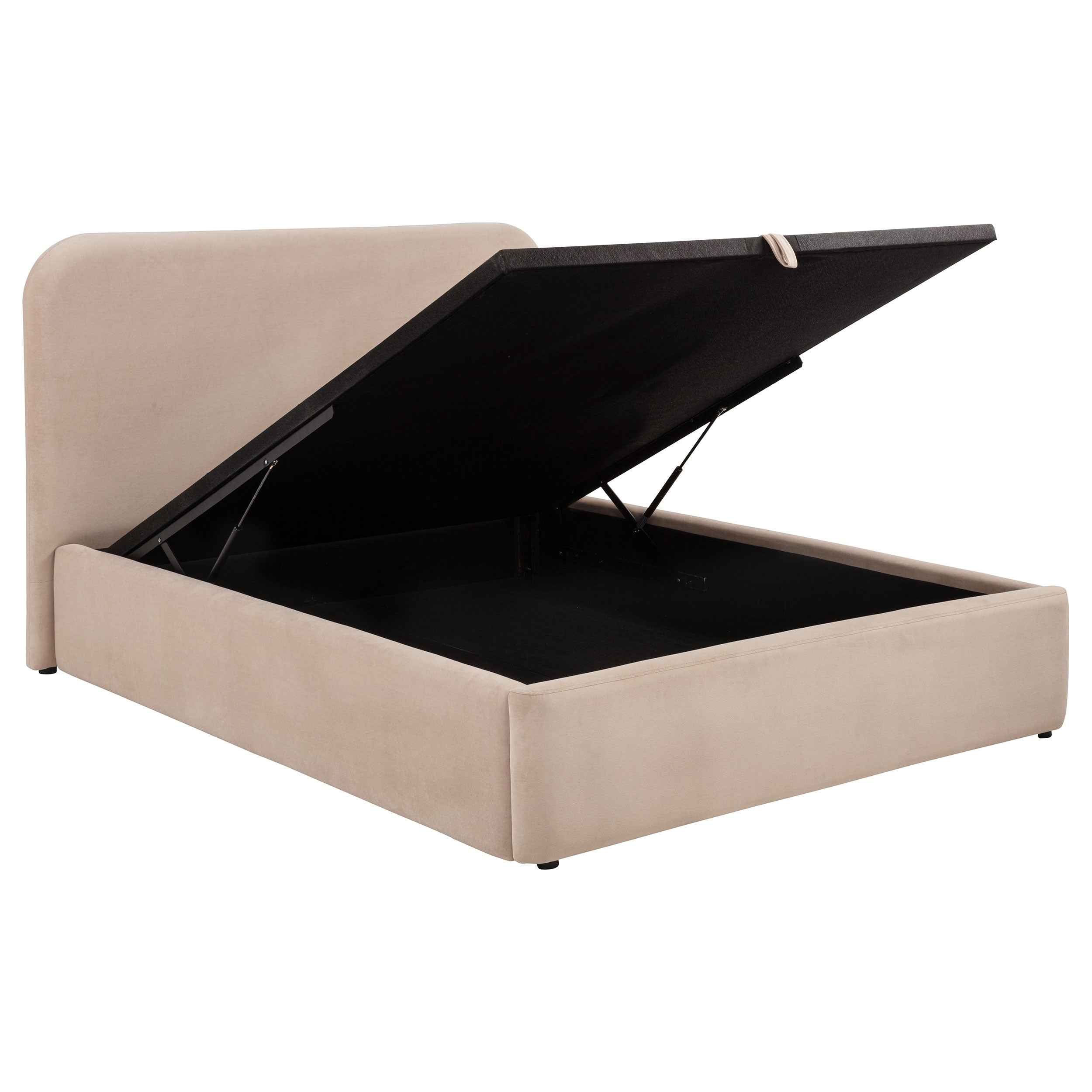Anders Beige Upholstered Full Storage Lift Platform Bed - Image 3