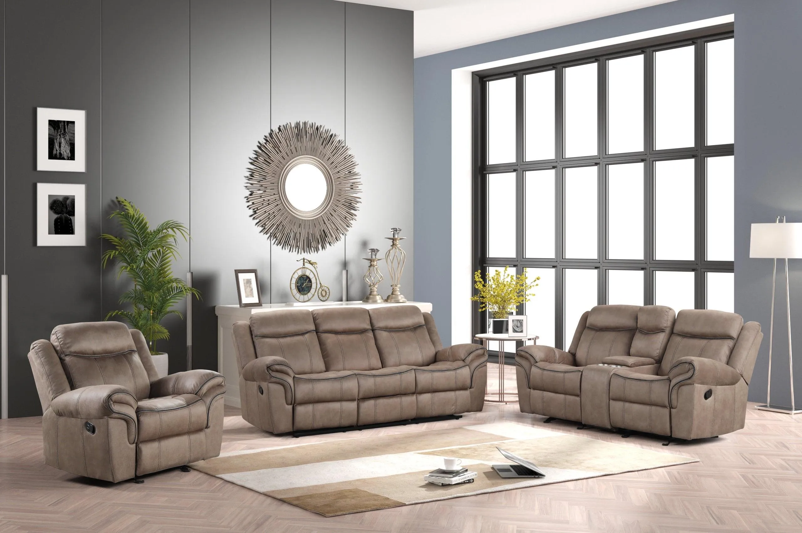 Andres Brown 3-Piece Sofa Recliner Living Room Set - Image 5