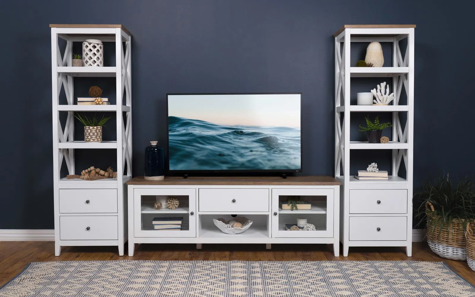 Angela Brown and White 4-shelf Wooden Media Tower with Drawers - Image 12