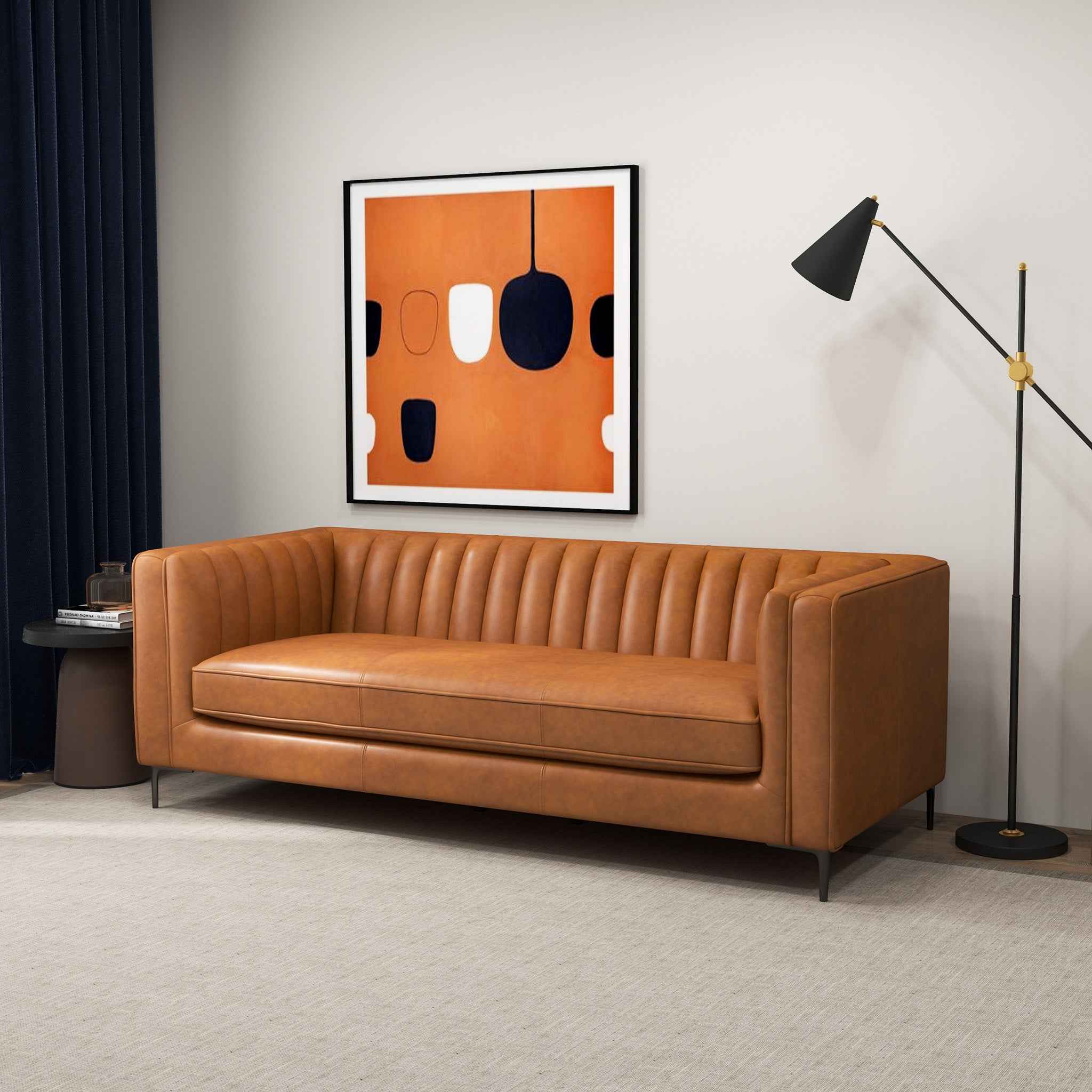 Angelina Cognac PU Leather Sofa 84" - Image 2