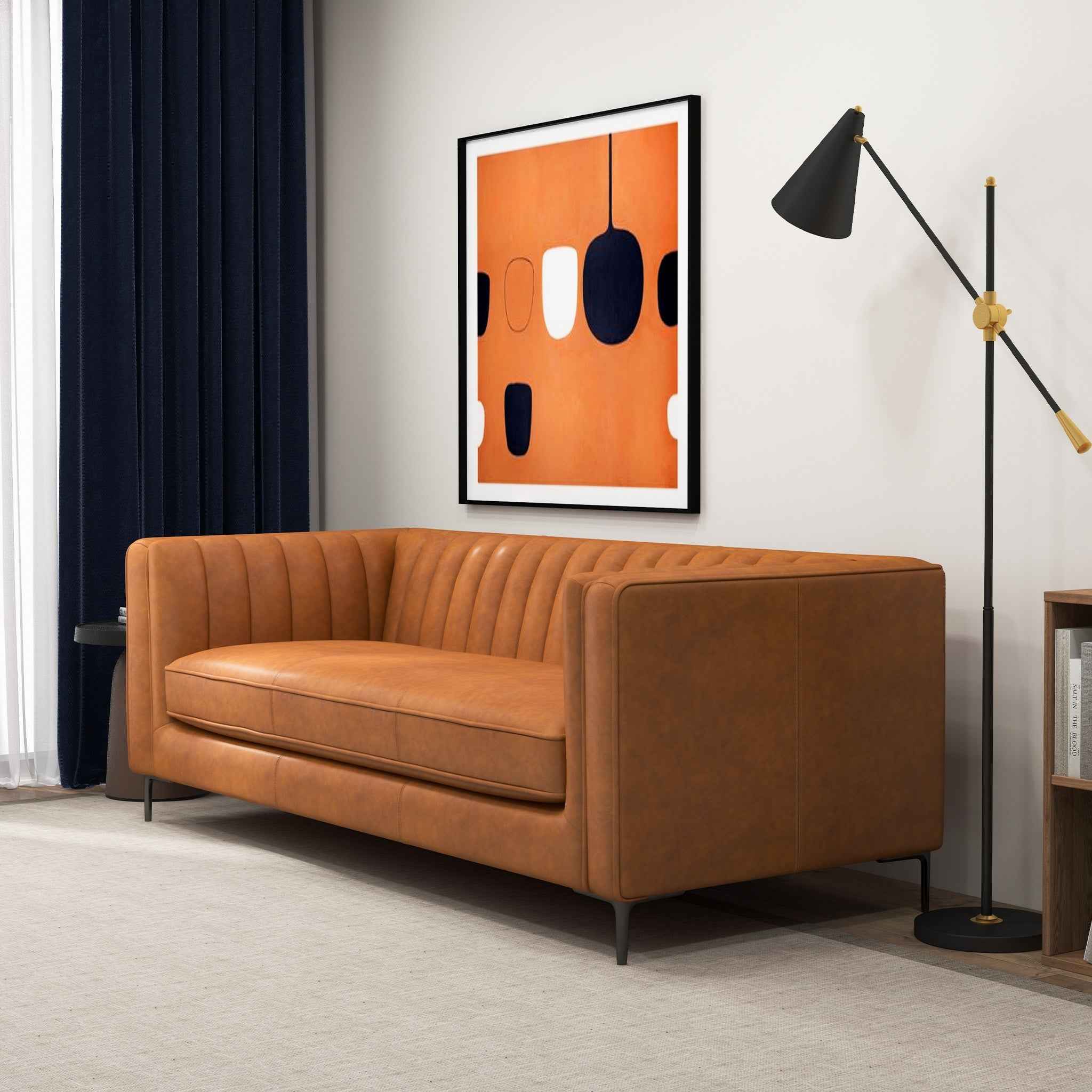 Angelina Cognac PU Leather Sofa 84" - Image 6