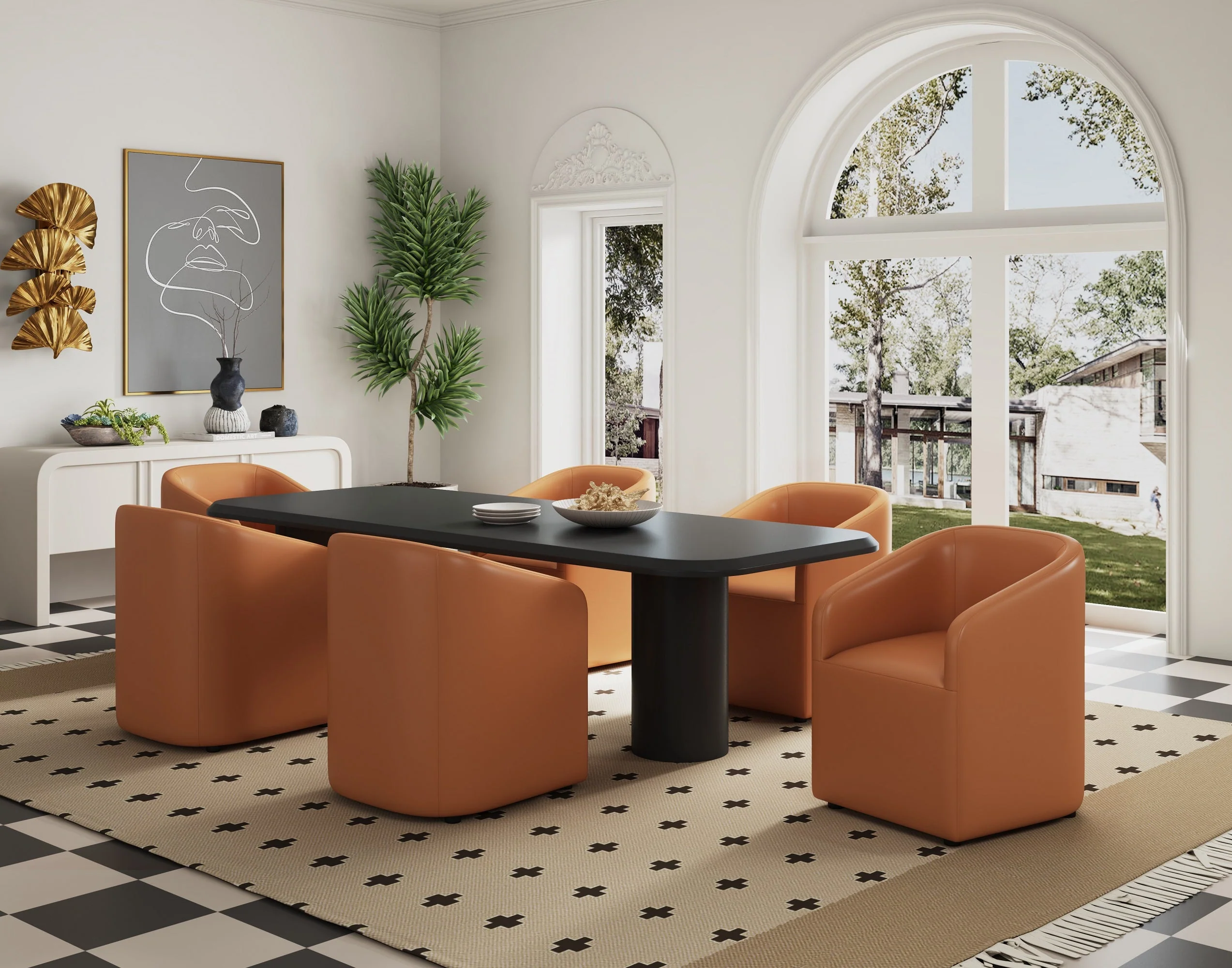 Anna Round Faux Leather Dining Armchair in Saddle - Image 2