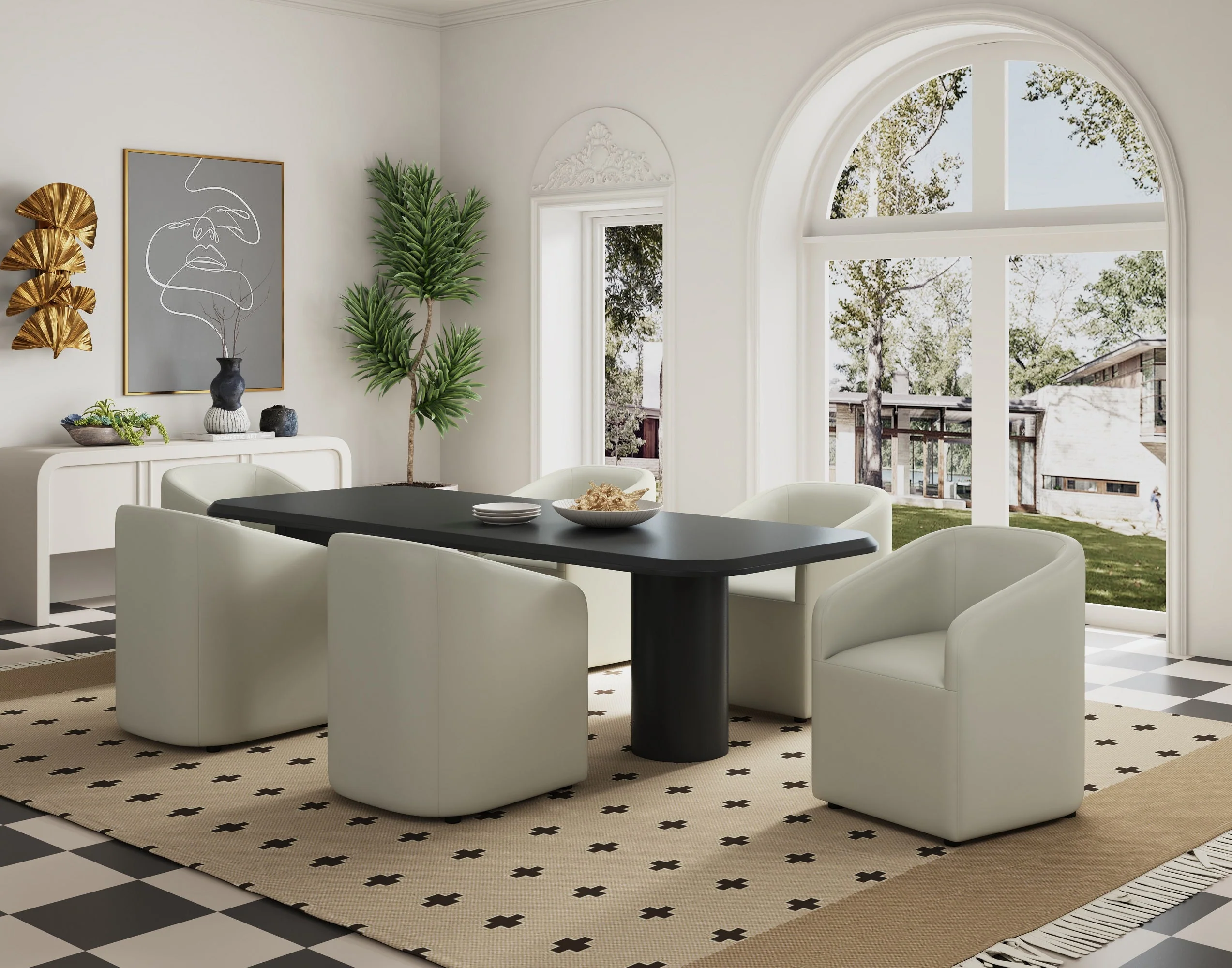 Anna Round Faux Leather Dining Chair in Light Stone Grey (set of 2) - Image 2