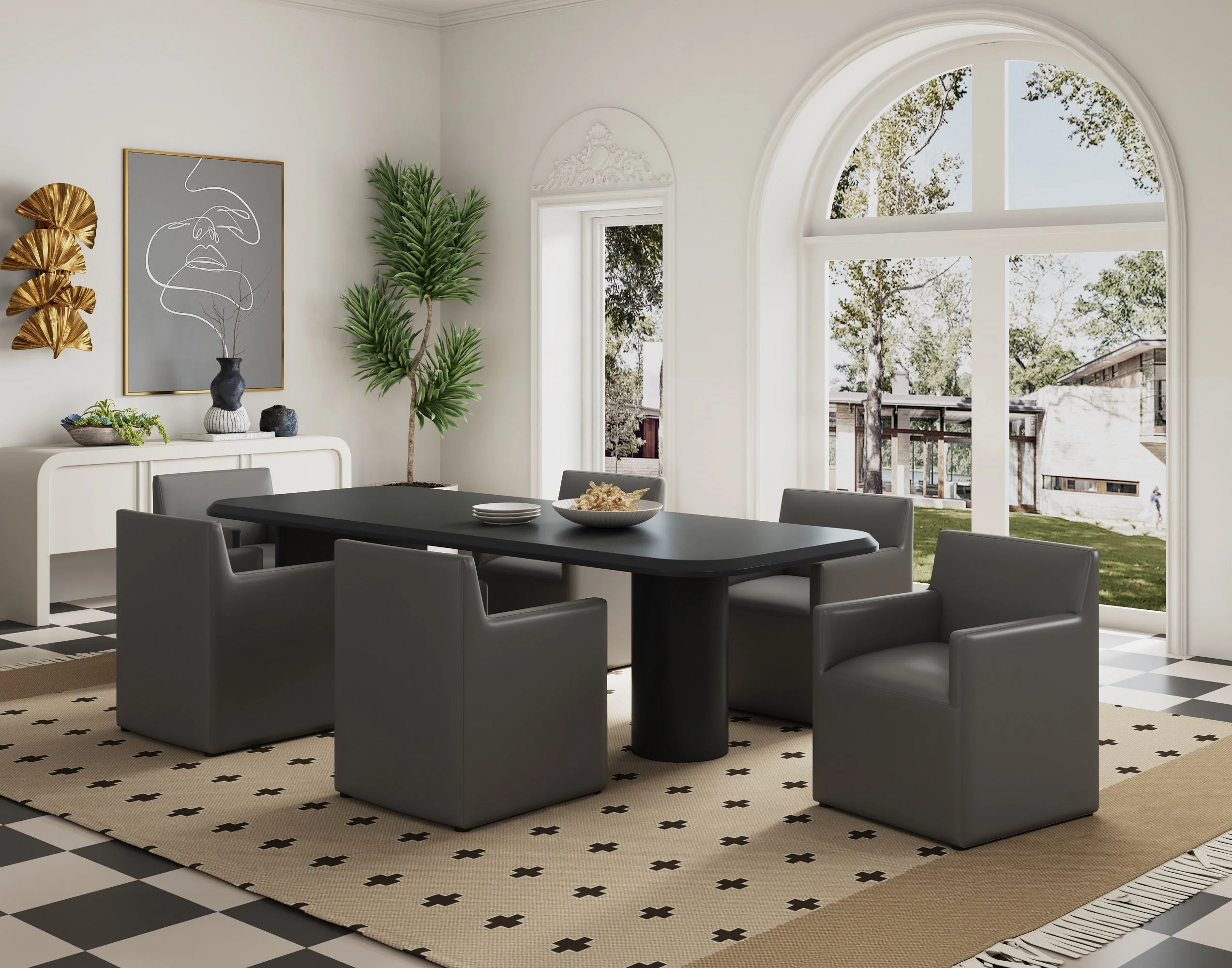 Anna Square Faux Leather Dining Armchair in Pewter - Image 2