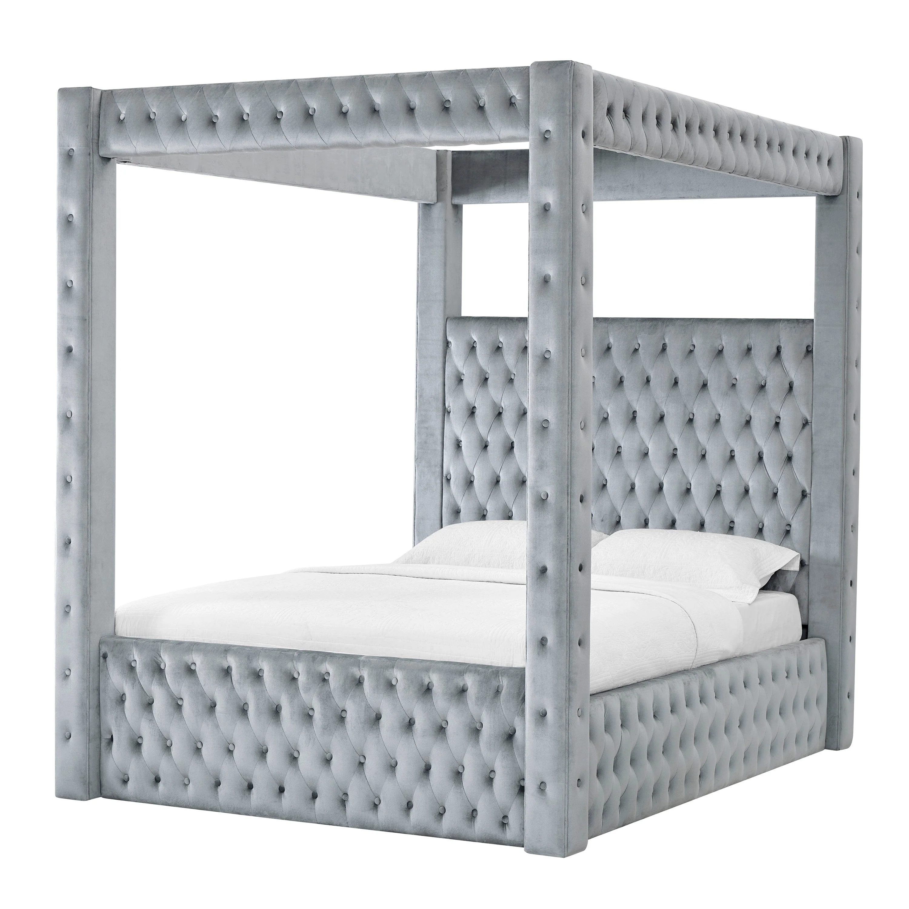Annabelle Gray Velvet Queen Canopy Bed - Image 3