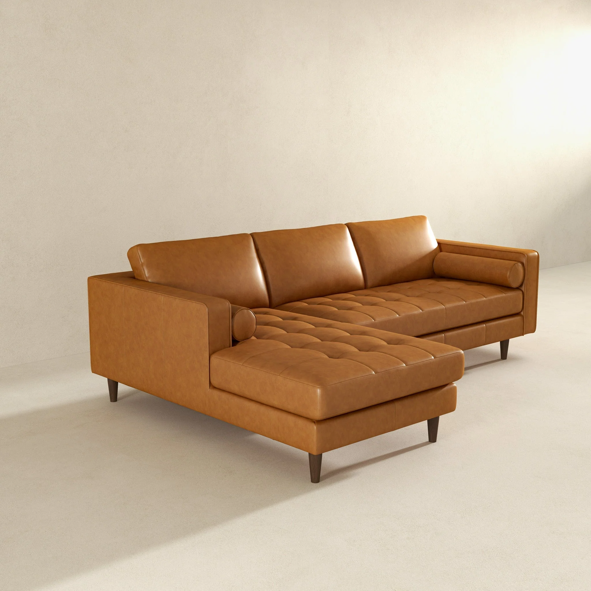 Anthony Genuine Tan Leather Left-Facing Sectional Sofa - Image 6