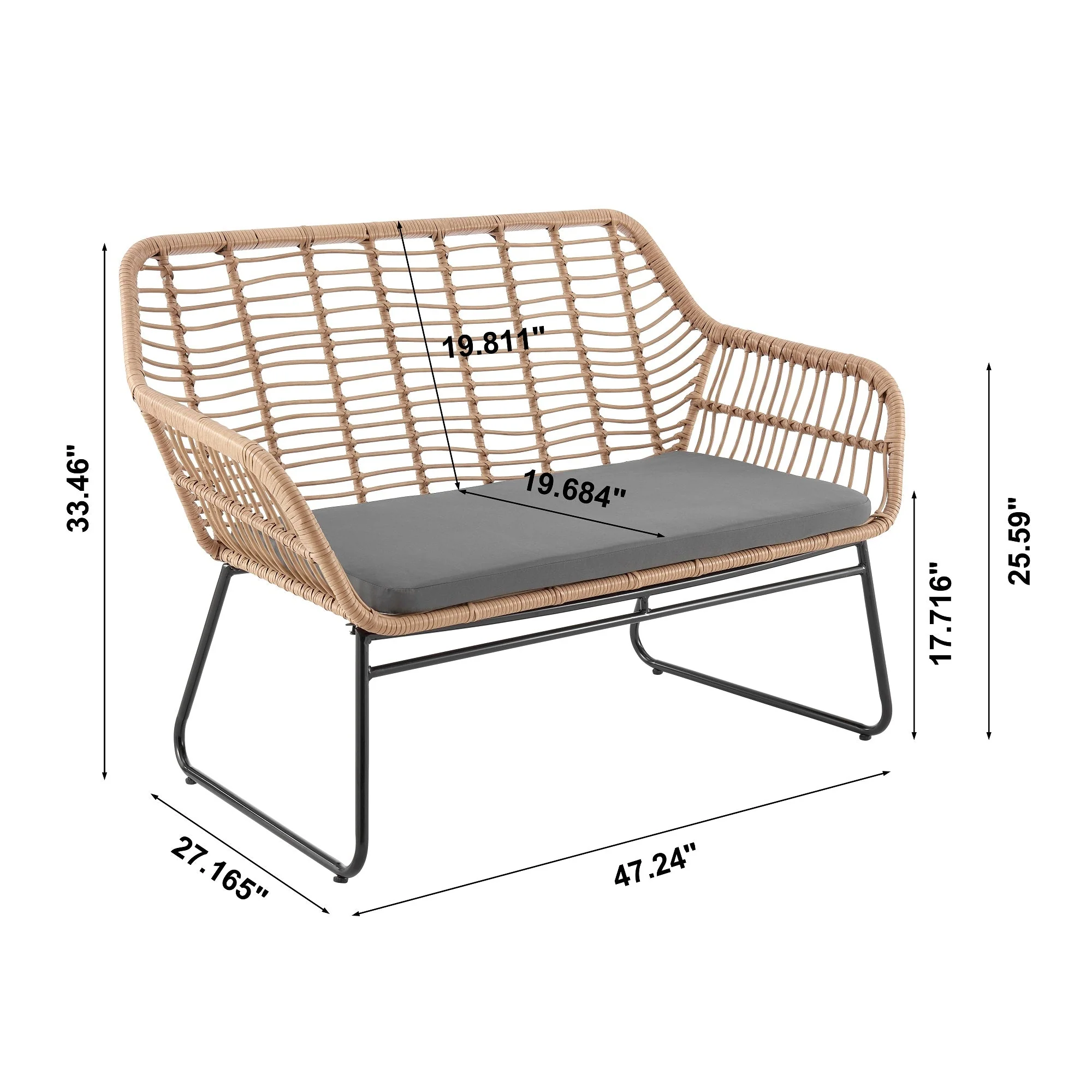 Antibes 2.0 Patio 4-Person Conversation Set with Coffee Table with Grey Cushions - Image 3