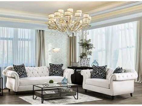 Antoinette White Velvet Stationary Sofa & Loveseat